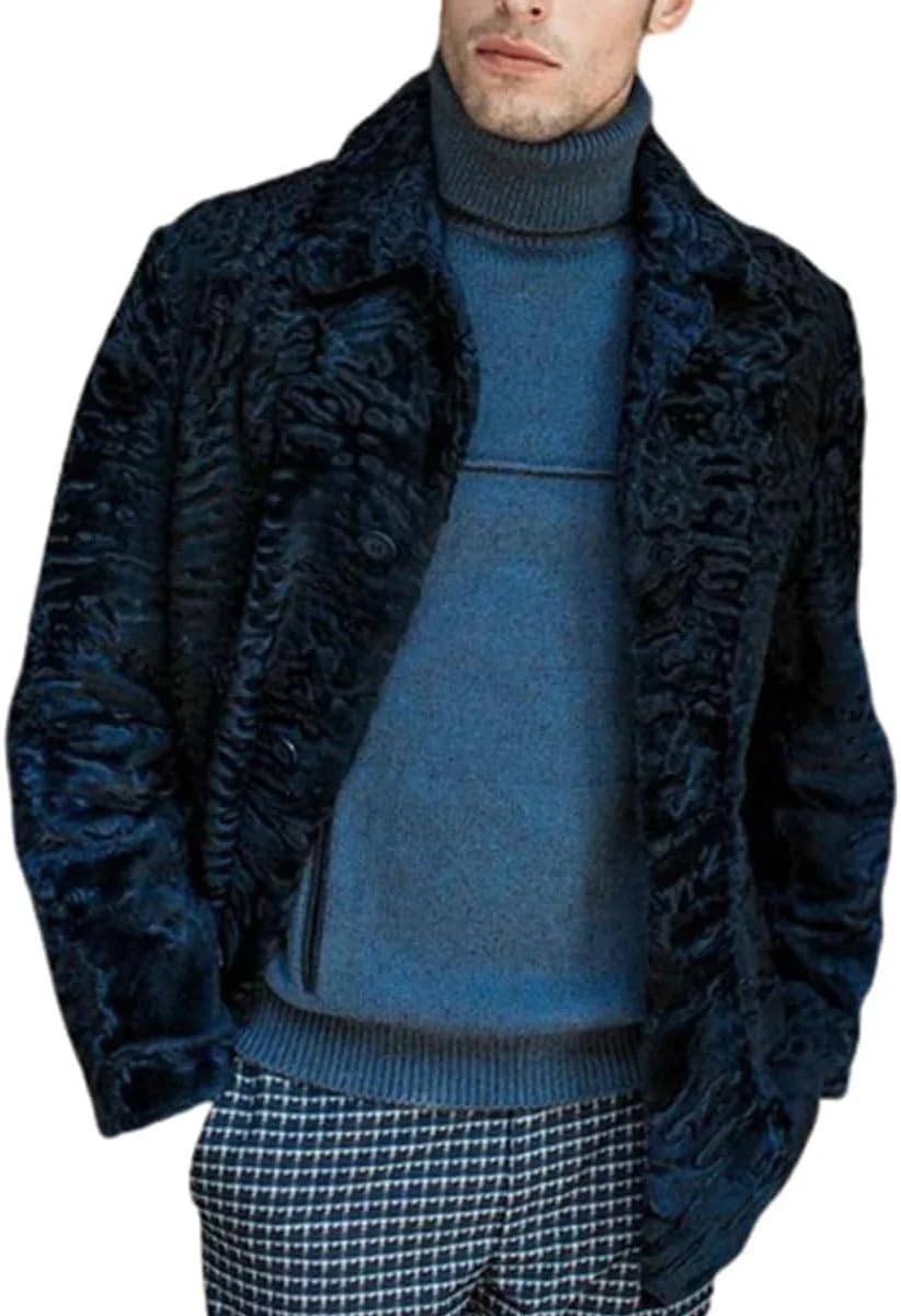 Mens Karakul Persian Lamb Black fur Coat Winter jacket (XS)