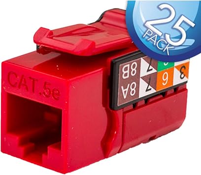 Vertical Cable Cat5E Keystone Jack 25 Pack Red