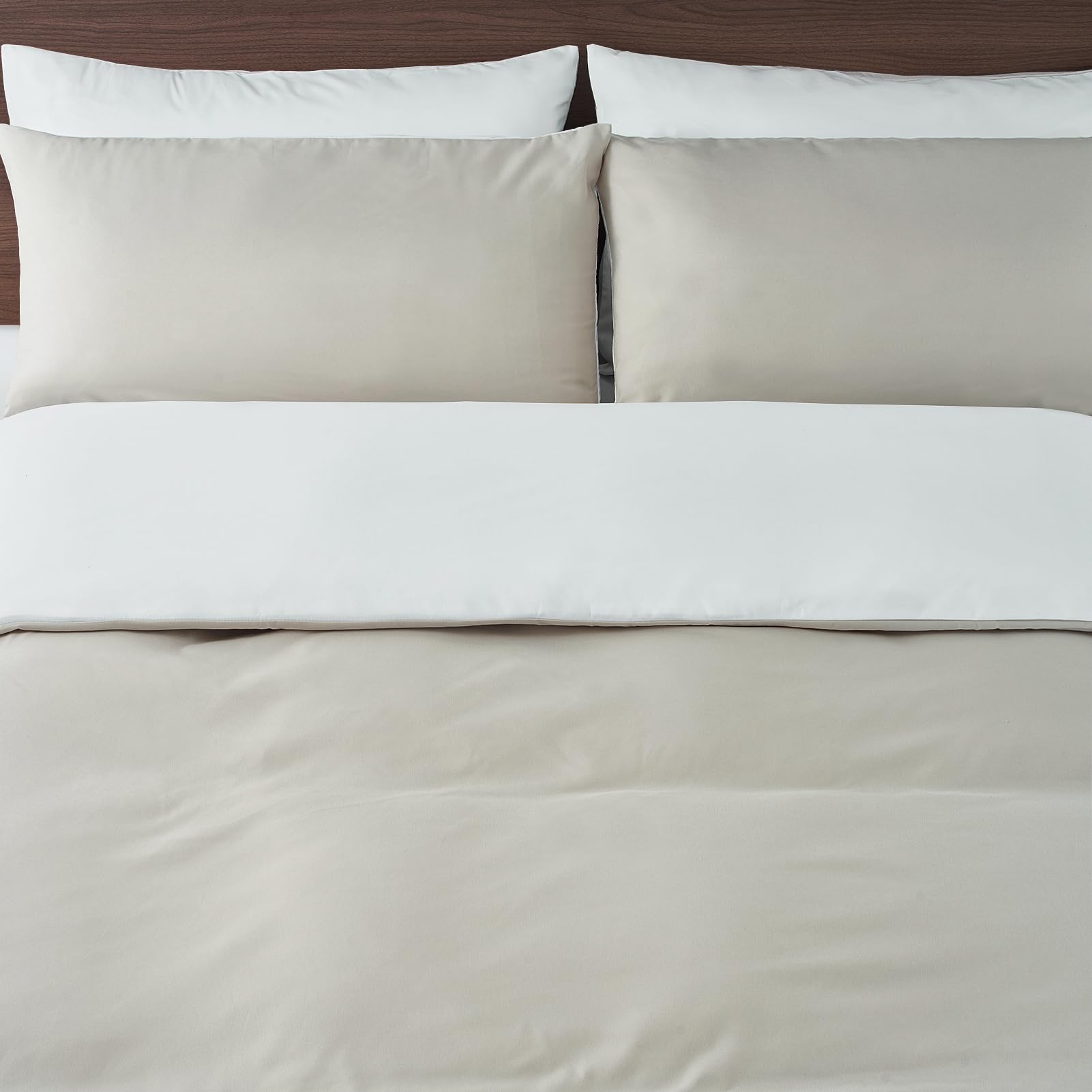 Funda Nórdica Cama 90 Beige/Blanco,Súper Suave Diseño Doble Cara A/B con Cremallera, Certificación Oeko-Tex 1 Funda de Edredón 135x200 + 2 Fundas de Almohada 80x80 cm