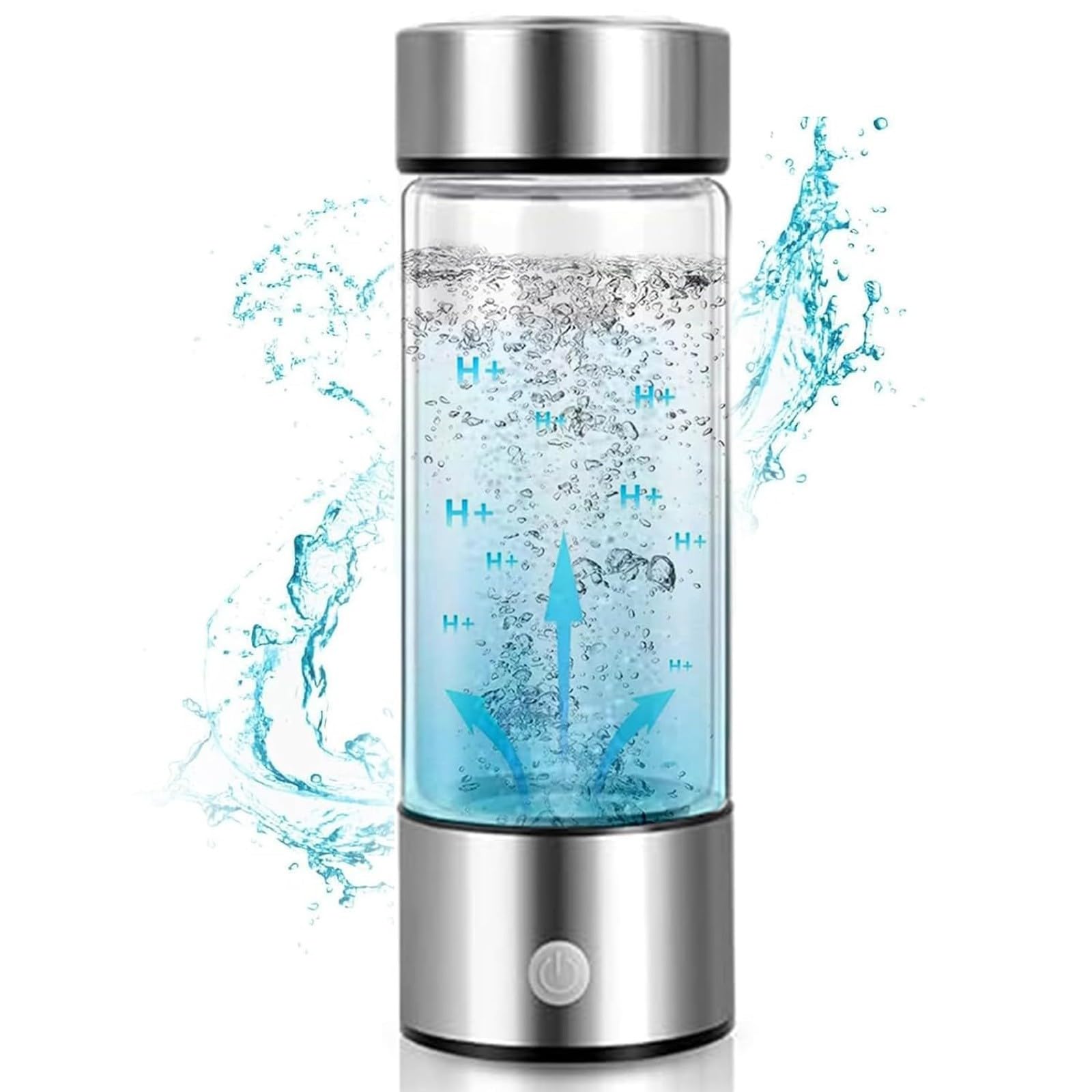 Hydrogen Water Bottle – Portable Hydrogen Rich Water Generator, 420ml Glass Cup, USB Rechargeable (Red)