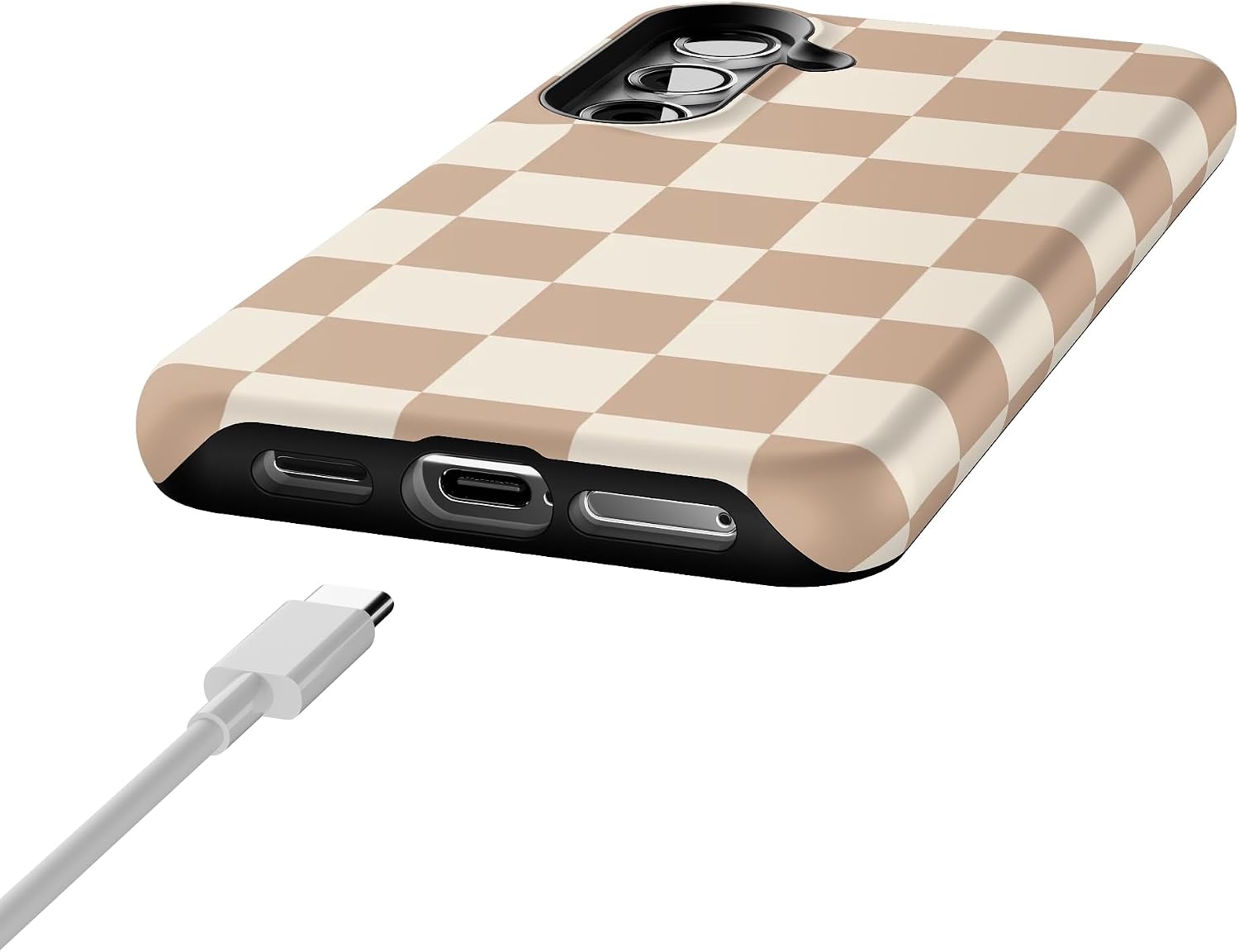 Casely Galaxy S24 Case | Fit Check | Neutral Checkerboard | Essential Slim Dual-Layer Protective Design