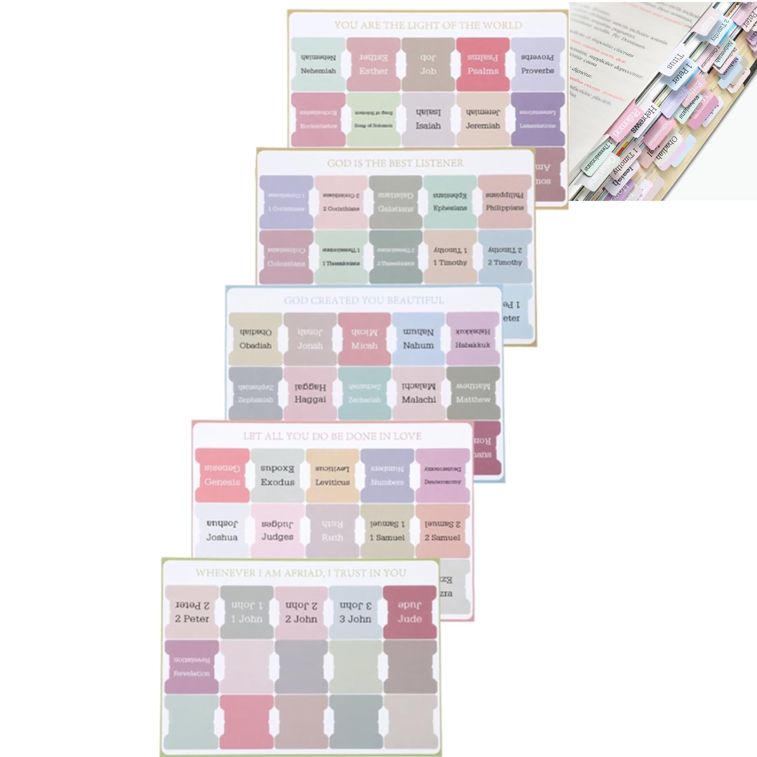 Bibelregister-Tabs 10 Blätter – Selbstklebende Etiketten Für Altes & Neues Testament, Laminiert, Wasserfest, Einfach Zu Befestigen (multicolor)