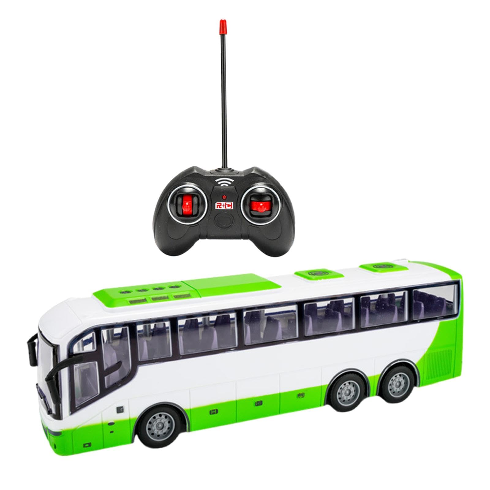 Autobús de Control Remoto Coche RC Vehículo Autobús de Ciudad Juguete RC con Luces LED Neumáticos de Goma Funciones Completa Y Alineación Ajustable Ad, Blanco Verde