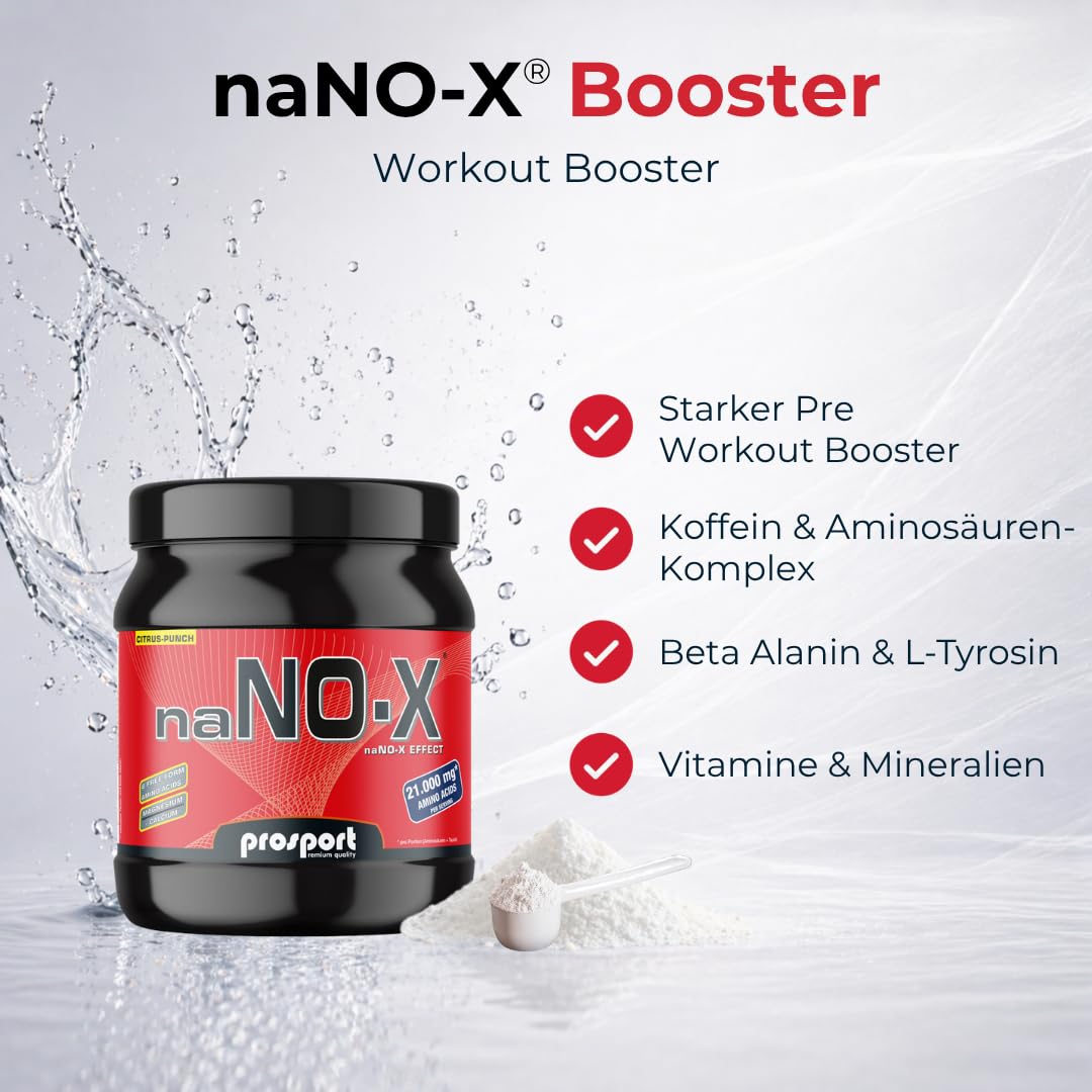 Prosport naNO-X Pre Workout Booster Citrus Punch – 908g Trainingsbooster mit Koffein, Aminosäuren, BCAA & Beta-Alanin