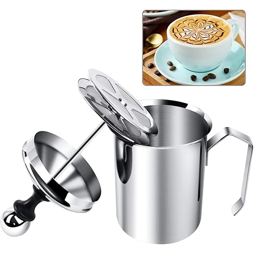 SHOPECOM Stainless Steel Milk Frother for Hot and Cold Coffee Coffee Foam Maker Double Froth Pump Hot and Cold Foam Maker Milk Warmer for Blender Manual Coffee Beater for Coffee Tea