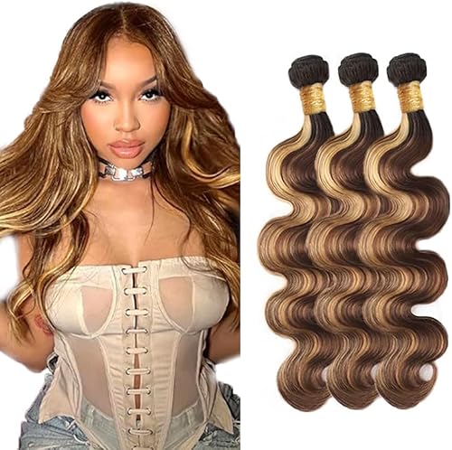 Honey Blonde Human Hair Bundles P4/27 Body Wave Bundle 16 18 20 Inch Brazilian V