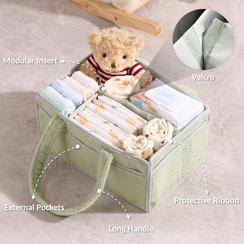 Miniatura 4 de luxury little Organizador suave de pañales para bebé, cesta de almacenamiento para guardería con divisor extraíble, cesta portátil para pañales