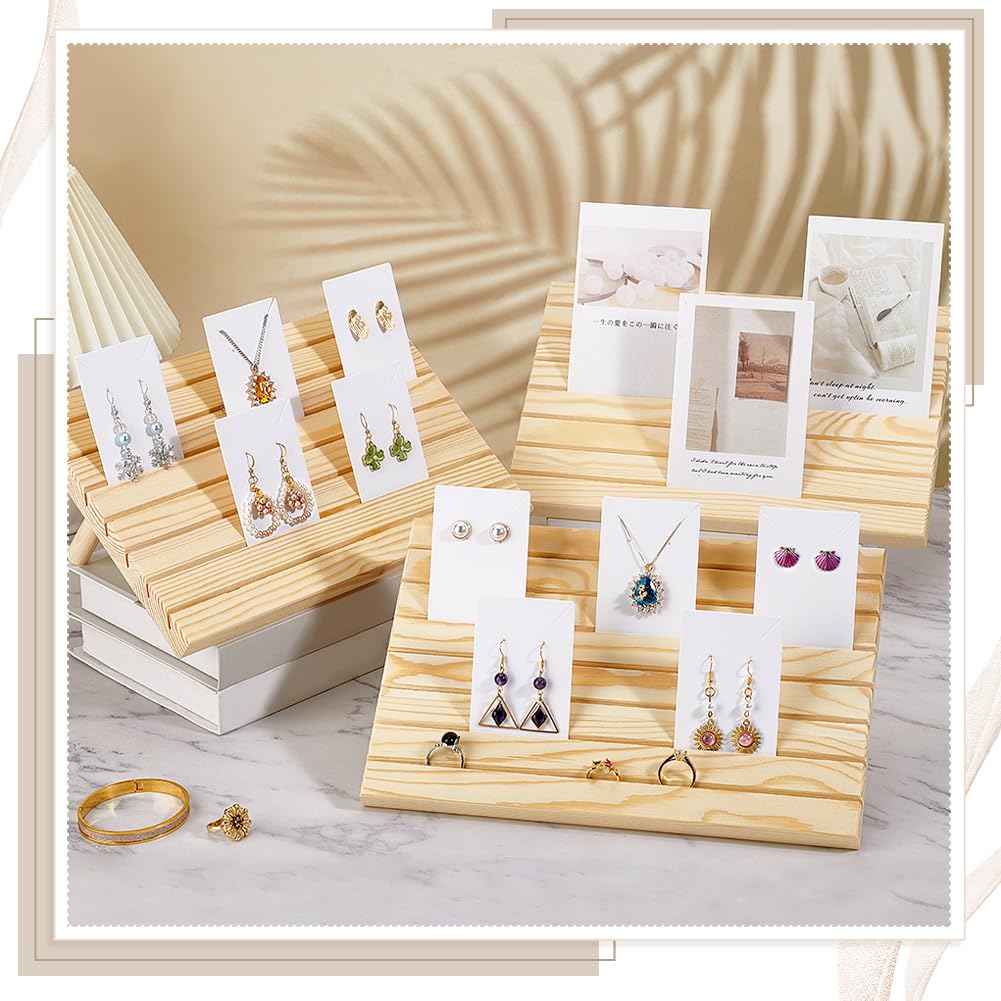 PH PandaHall 4 Set Espositore per Orecchini in Legno Porta Biglietti da Visita Vassoio Porta Gioielli per Esposizione Orecchini Gioielli da Tavolo, 29x17cm