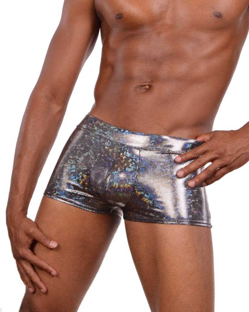 / Funstigators Festival Clothing: Men's Holographic Brief Booty Shorts with Front Pouch - Made in USA