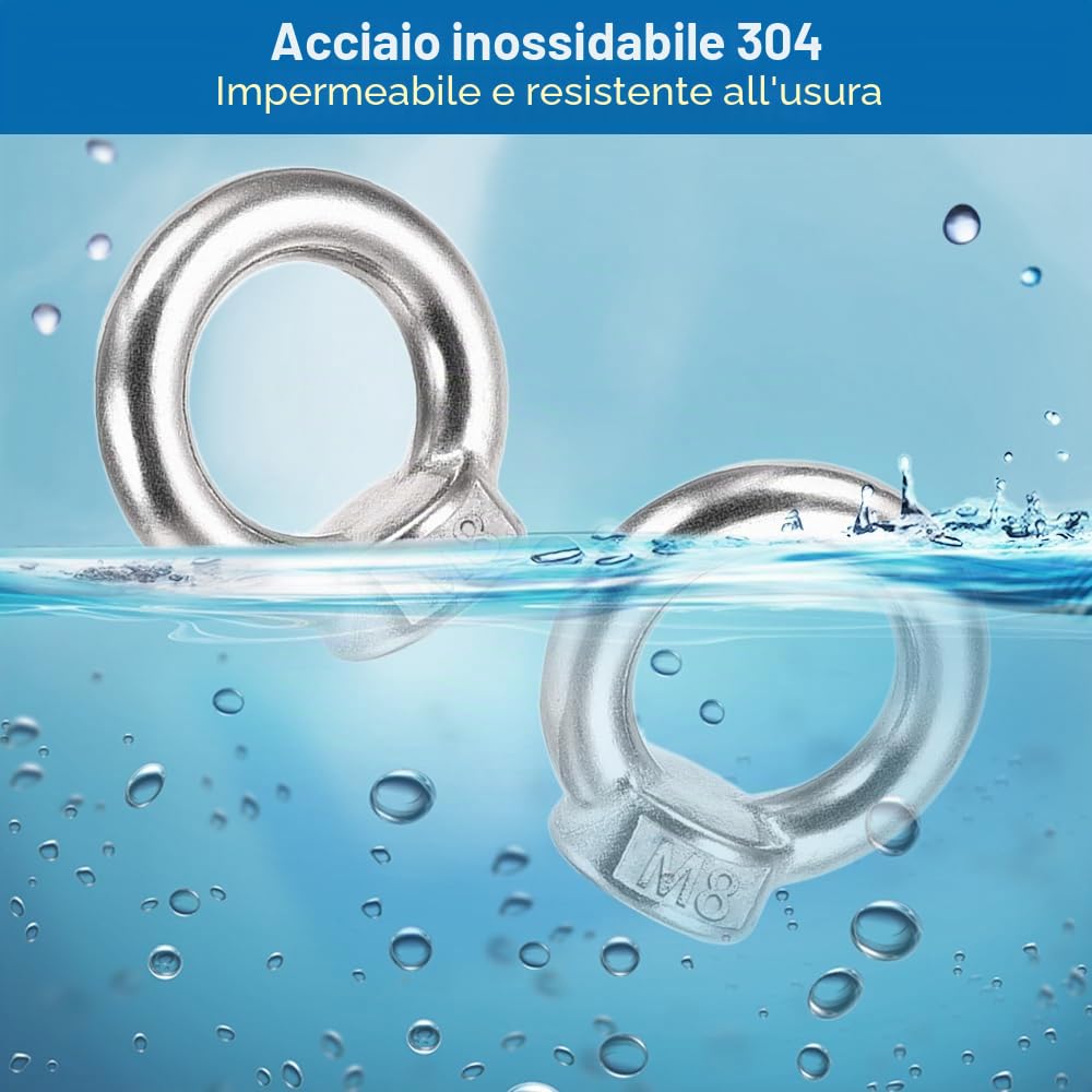 5 Pezzi M8 Dado a Occhiello in Acciaio Inox,Bullone Occhio di Sollevamento | Dado di Sollevamento in Acciaio Inossidabile 304 per Accessori di Sollevamento, Connessione e Supporto Altalena