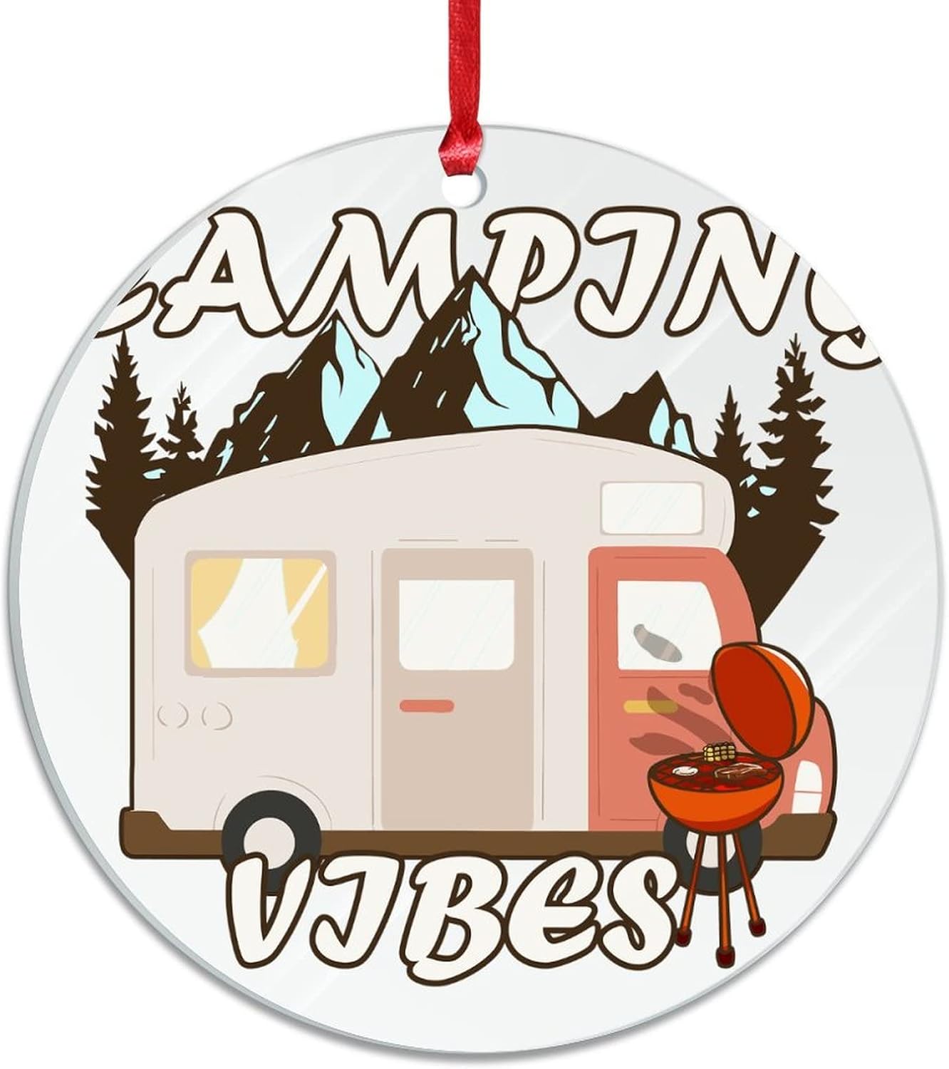 Camping Vibes Acrylic Clear Ornaments Camping Van Acrylic Christmas Bauble Collectible Present Gift Xmas Tree Decoration Xmas Gift image 2