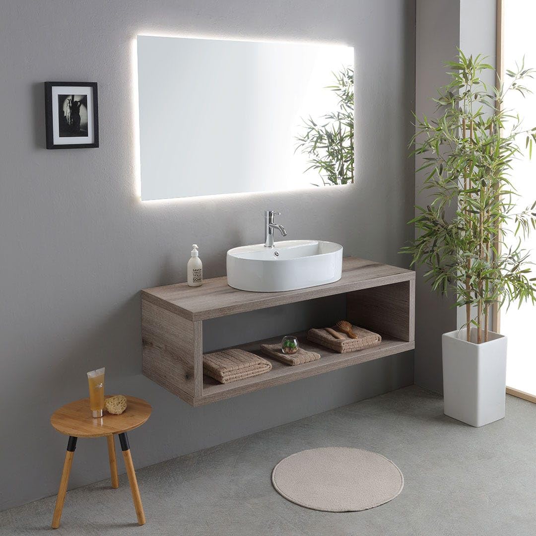 Kiamami Valentina - Mueble de baño suspendido 120cm Roble fósil con Lavabo Ovalado Blanco | Kyoto