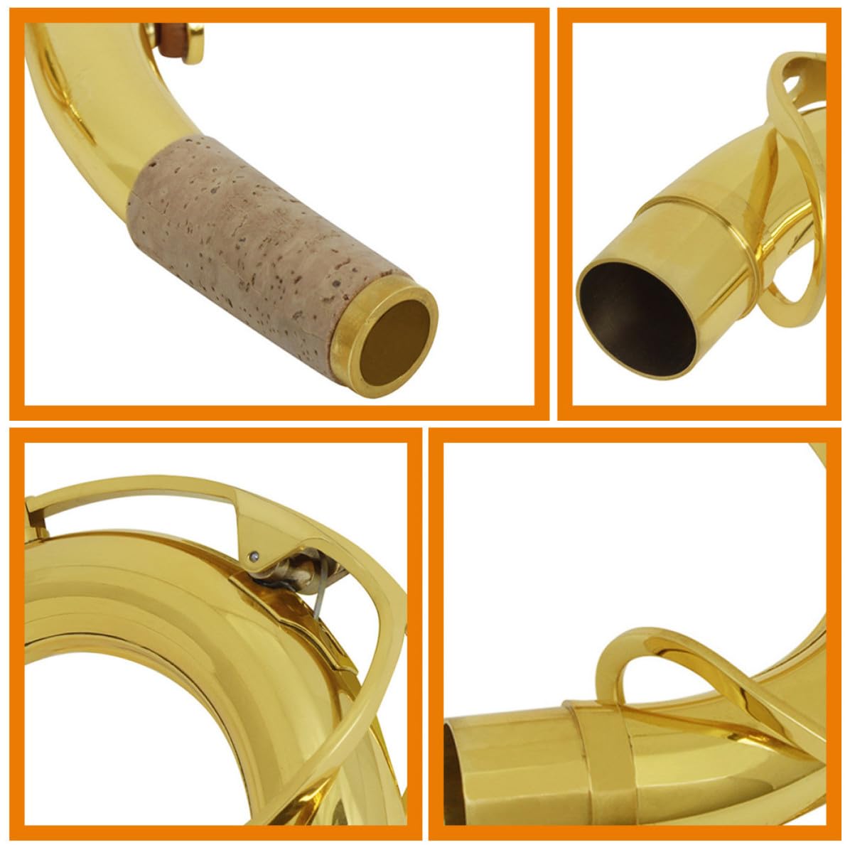 Collo per Sassofono Tenore Curvo 27, 5mm in Ottone Argentato | Ricambio per Sax Tenore, Finitura Oro, Resistenza All’usura e Minore Deformazione, Posizione Comoda