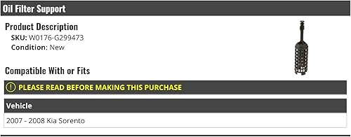 Soporte de filtro de aceite - Compatible con Kia Sorento 2007-2008