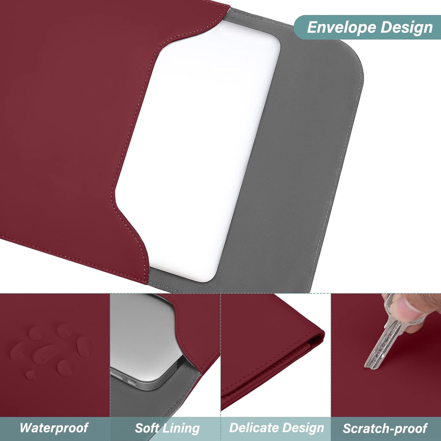 MOSISO Laptop Case 13 inch, 13 inch Laptop Sleeve Compatible with MacBook Air M4 M3 M2 M1 2025-2018 / Pro M2 M1 2025-2016, Faux Suede Leather Case with Small Bag, Wine Red - Image 3