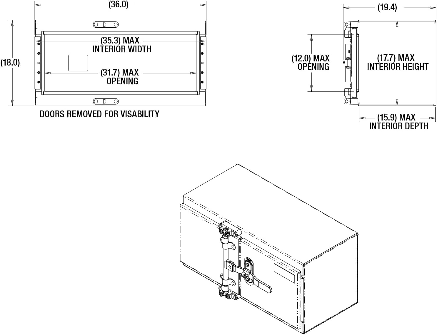 Buyers Products 1762600, 18x18x36 Smooth Aluminum Underbody Truck Tool Box with Double Barn Door, Cam‑Lock Hardware, Rain Gutter Seal, Universal Mount Storage for Flatbed and Trailer Use