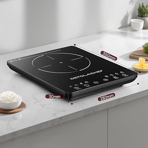 Miniatura 8 de Placa de inducción portátil, quemador de placa caliente de inducción de 1800 W, ajuste de temperatura 10, sensor táctil LED, bloqueo de seguridad
