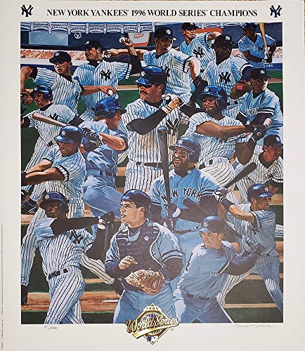 1996 New York Yankees World Series Champions Team Lithograph With Gold Foil Embossed World Series Logo