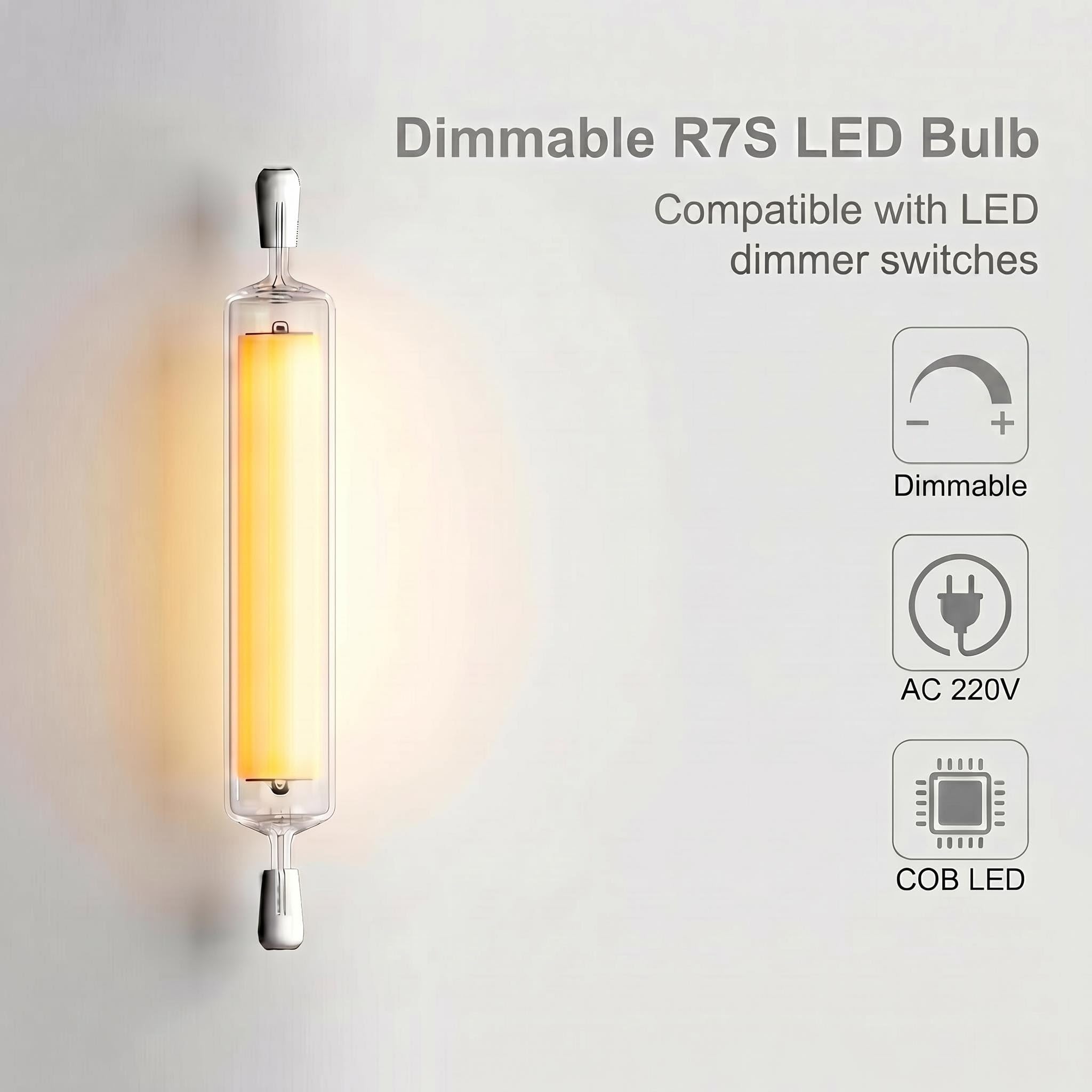 R7S COB LED Verre Ampoule 220V Dimmable J-Type 8PCS 118MM 20W Blanc Chaud