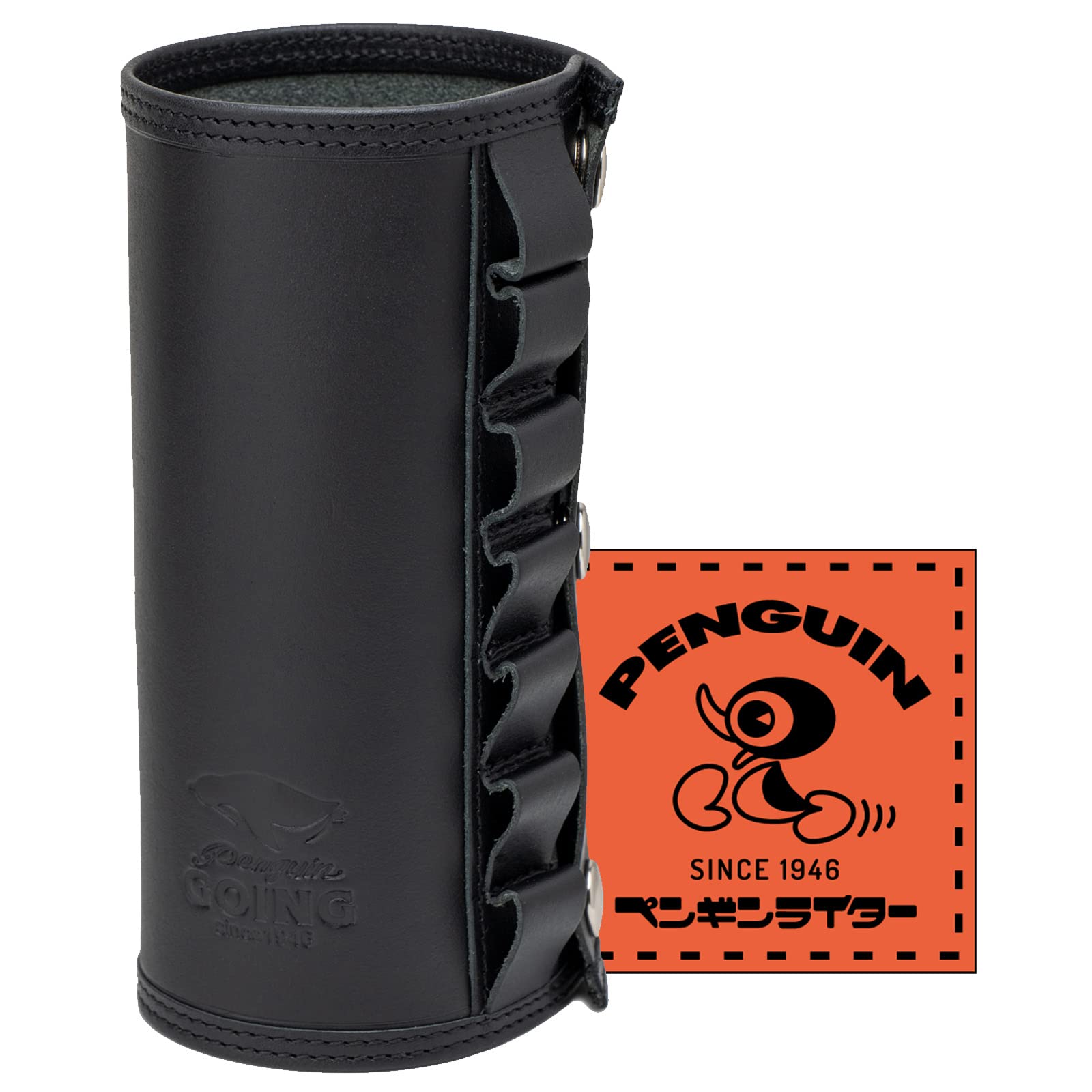 ペンギンゴーイング(Penguin Going) ガス缶カバー レザー 本牛革 cb 黒 日本製 ステッカー付き