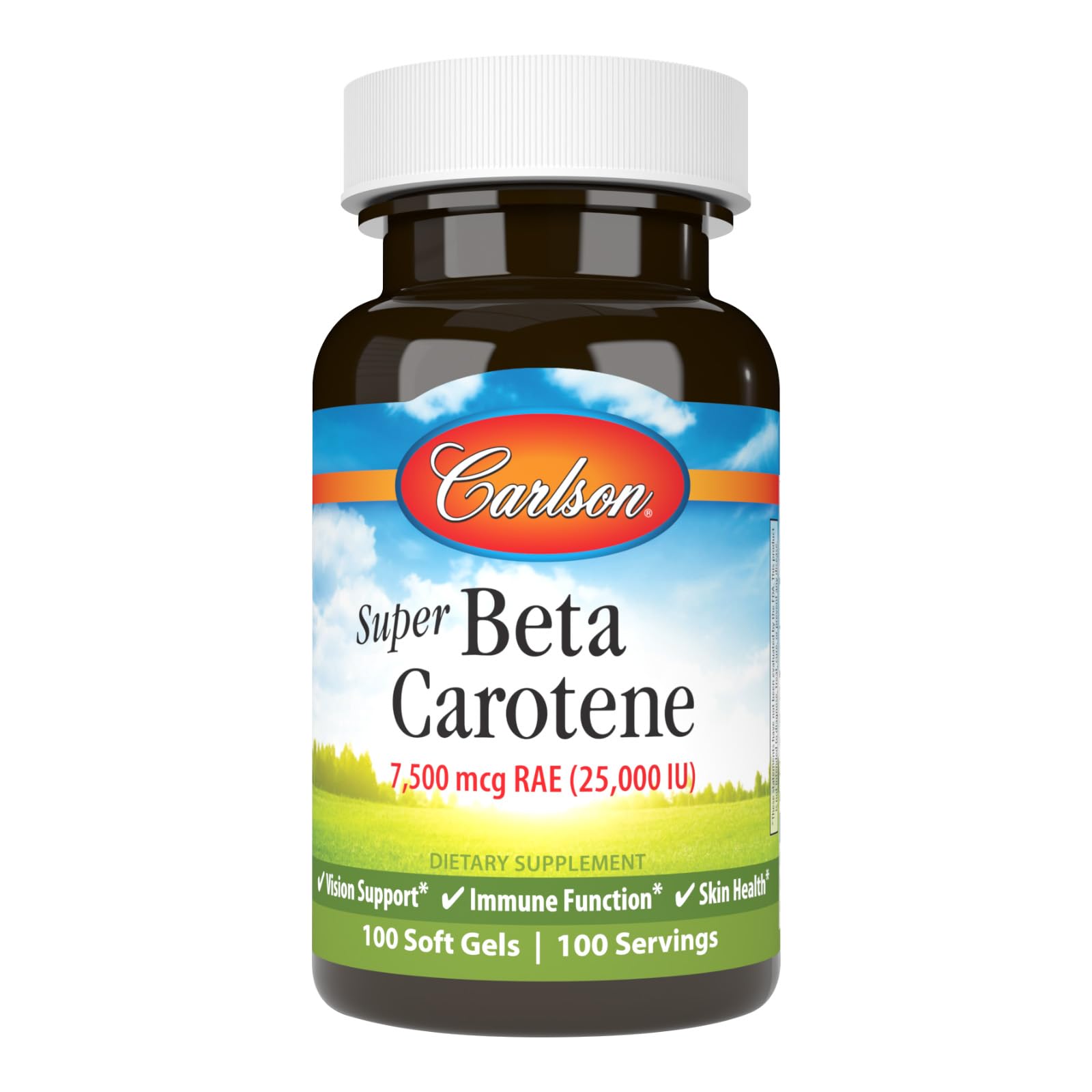Carlson Super Beta Carotene, 25000 IU (15 mg), Vision Health, 100 Softgels 100 Count (Pack of 1)
