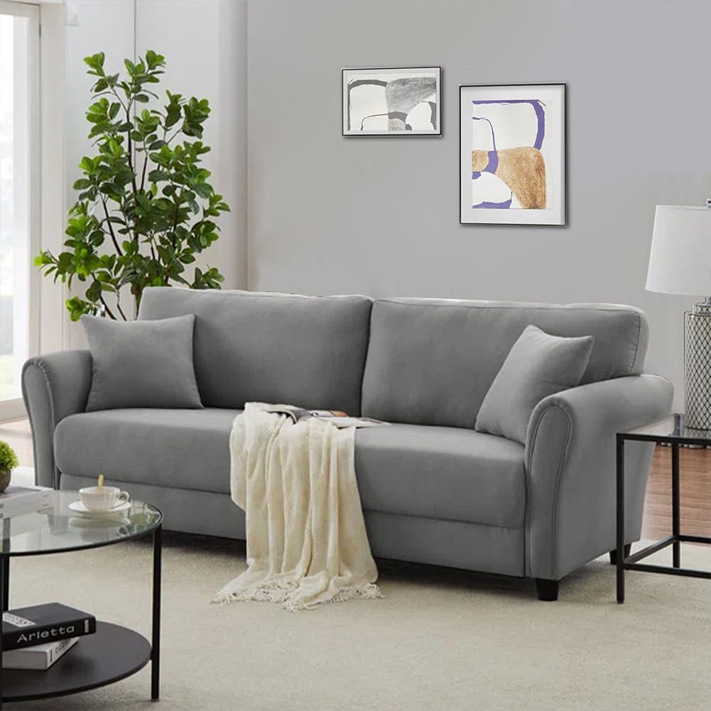 Shally Dogan Divano 3 Posti con Rivestimento in Tessuto e Struttura in Legno Robusta, Sofa Premium Relax con Imbottitura Extra Morbida ad Alta Densità, Altezza Piedini Affusolati 10 cm (Grigio Chiaro)