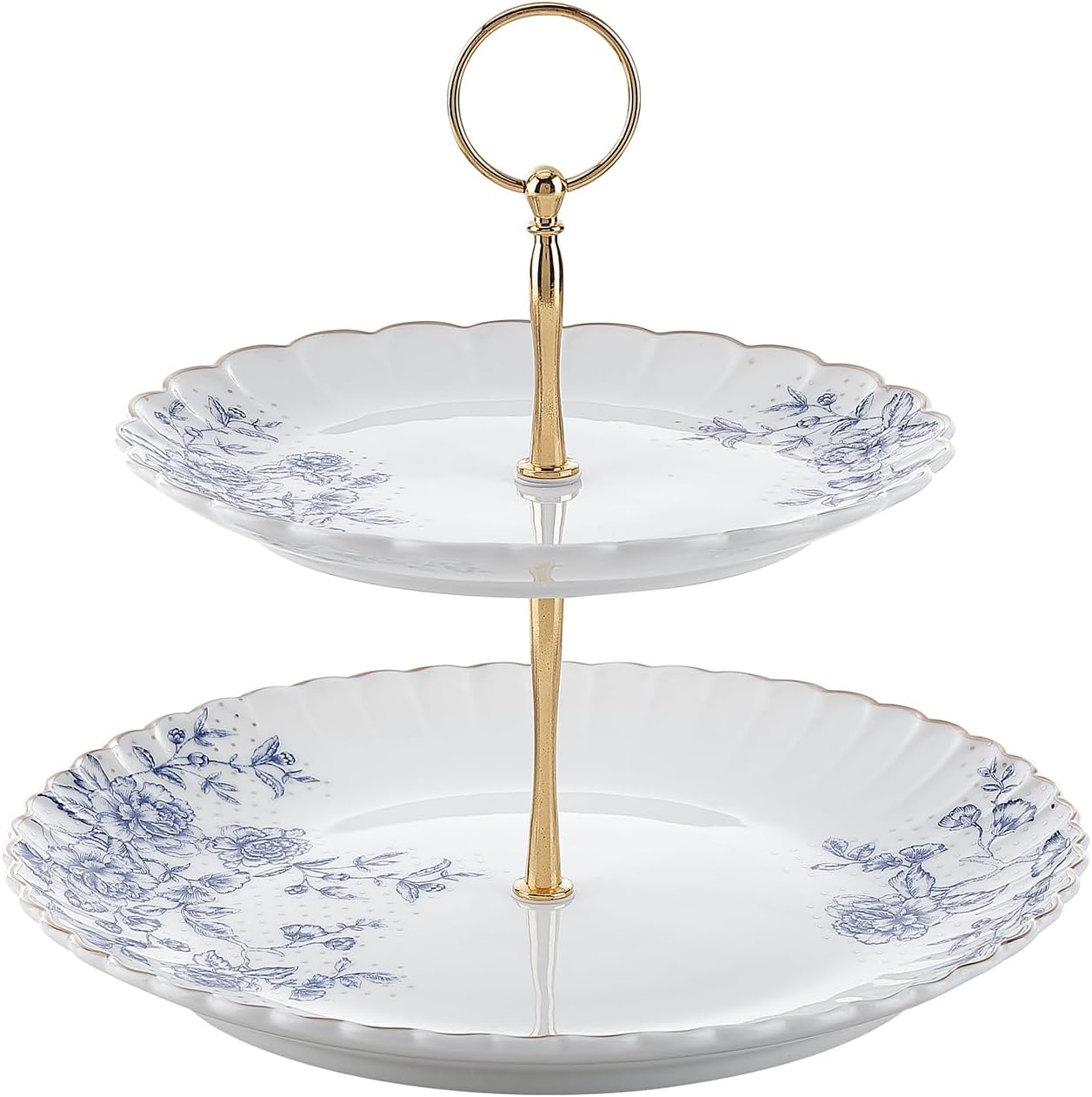 Bloosnow Porcelain Cake Display Stand, White Afternoon Tea Stands, Floar Cup Cake Fruit Dessert Party Server Plates Stands (Blue)