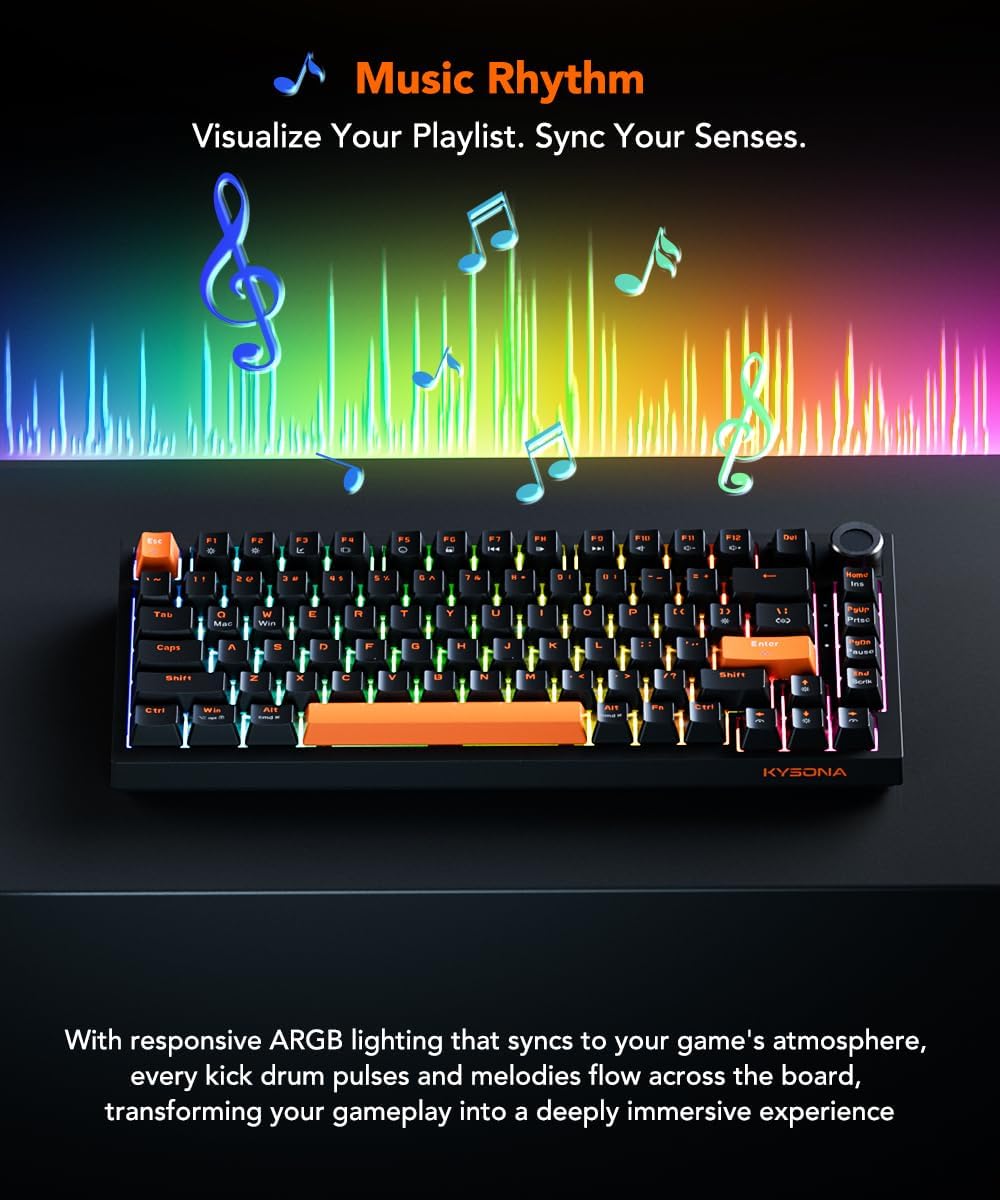 KYSONA HE82 Mechanical Gaming Keyboard Wired with Multi-Function Knob, Hall Effect Magnetic Switches, Adjustable Actuation, Hyper Trigger, 8KHz Polling Rate Custom Driver for PC/Mac/Laptop