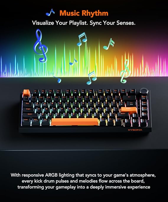 KYSONA HE82 Mechanical Gaming Keyboard Wired with Multi-Function Knob, Hall Effect Magnetic Switches, Adjustable Actuation, Hyper Trigger, 8KHz Polling Rate Custom Driver for PC/Mac/Laptop