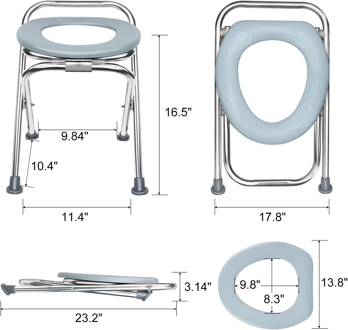BLIKA Stainless Steel Portable Toilet Seat, Folding Toilet Camping Toilet Travel Toilet Car Toilet Camp Commode, Portable Toilet for Camping (16.5" High) : Sports & Outdoors