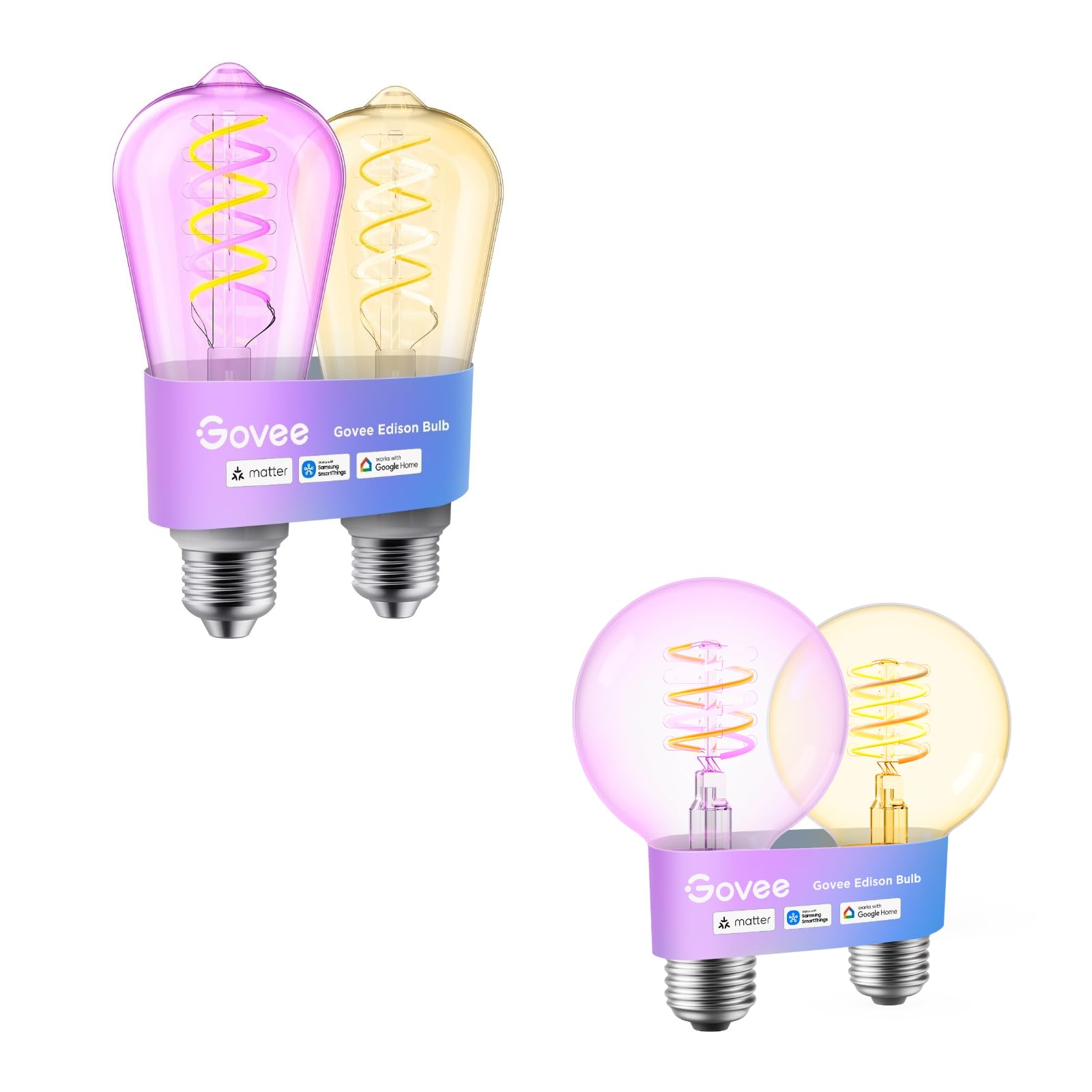 Govee Edison RGBWW E27 Bulb Bundle:ST64 und G80 500lm, Kompatibel mit Matter