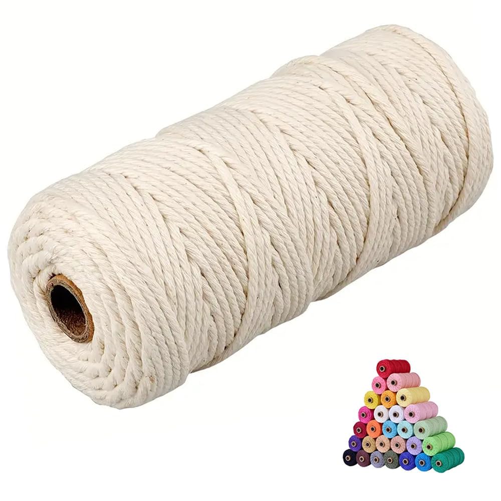 Cordón de macramé natural de color de 0.079 pulgadas, 0.118 pulgadas, 0.118 pulgadas, 0.187 pulgadas, 0.23 pulgadas, cuerda de algodón para macramé, hilo torcido, cuerda suave para manualidades, 9