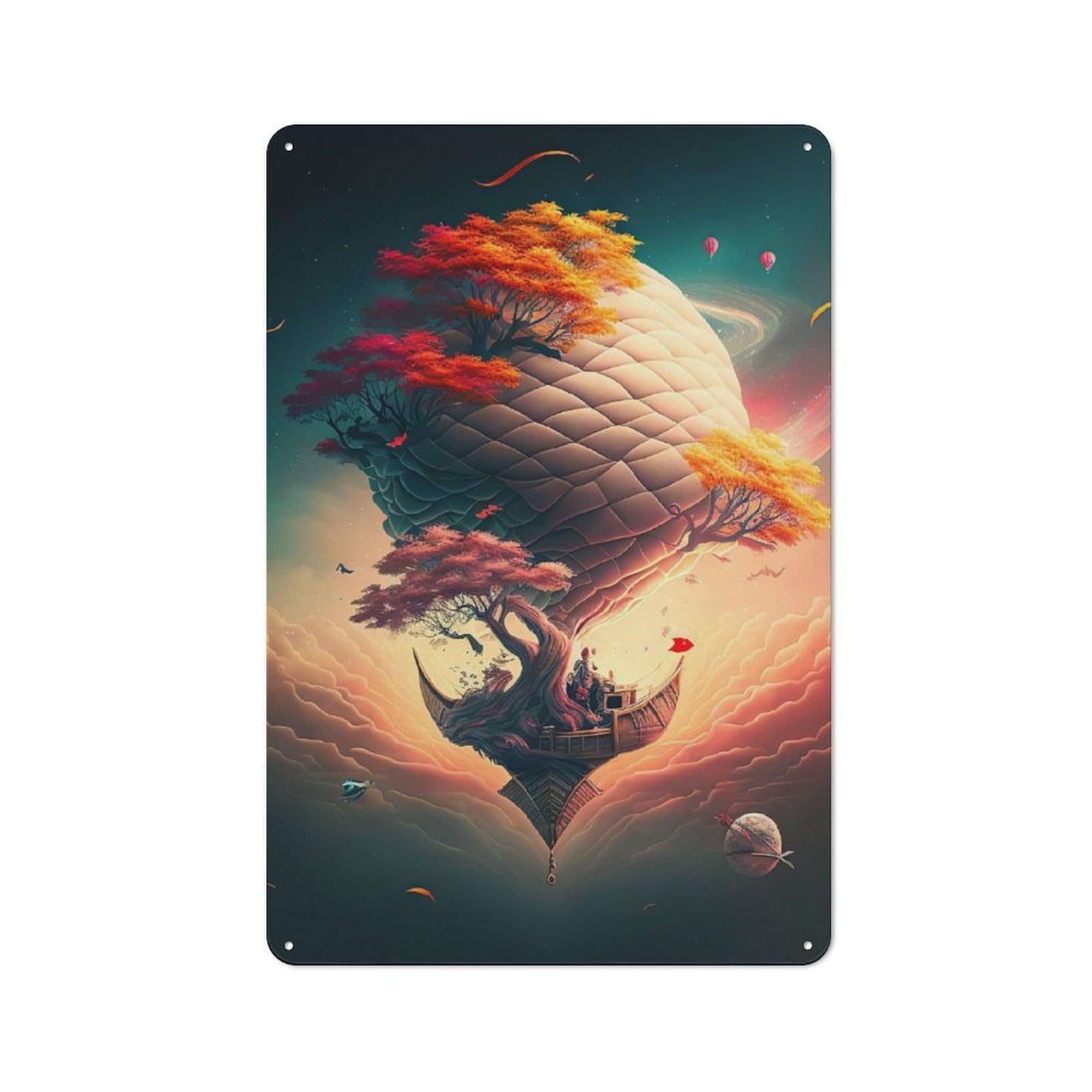 Junmoney Balloon In Space Tin Wall Plaque 30X20cm With For Home Bar Wall, For Hosts Who Enjoy Retro Interiors