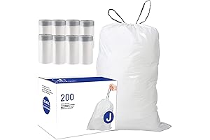 Code J: 200 Count, 10-10.5 Gallon Drawstring Trash Bags Compatible with simplehuman