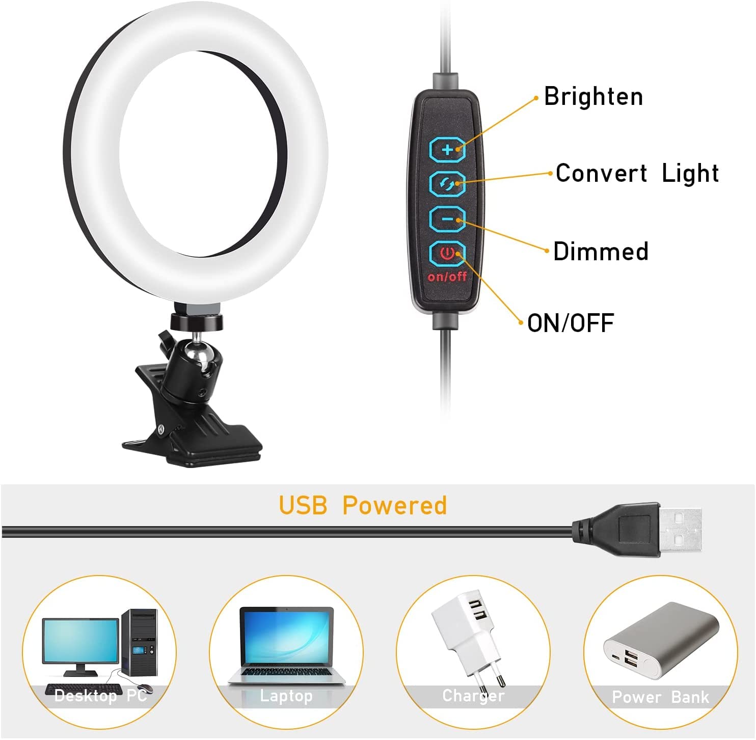 EYUVAA LABEL 6″ LED Ring Light for Laptop & Table with Clamp Clip Mount & 3 Colour Mode Video Conference Lighting Kit for Zoom Meeting, Video Recording, Live Stream EYUVAA LABEL 6″ LED Ring Light for Laptop & Table with Clamp Clip Mount & 3 Colour Mode Video Conference Lighting Kit for Zoom Meeting, Video Recording, Live Stream