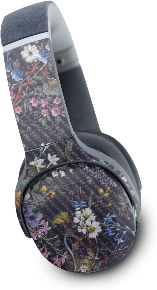 MightySkins Carbon Fiber Skin Compatible with Skullcandy Crusher Evo Wireless - Midnight Blossom | Protective, Durable Textured Carbon Fiber Finish | Easy to Apply