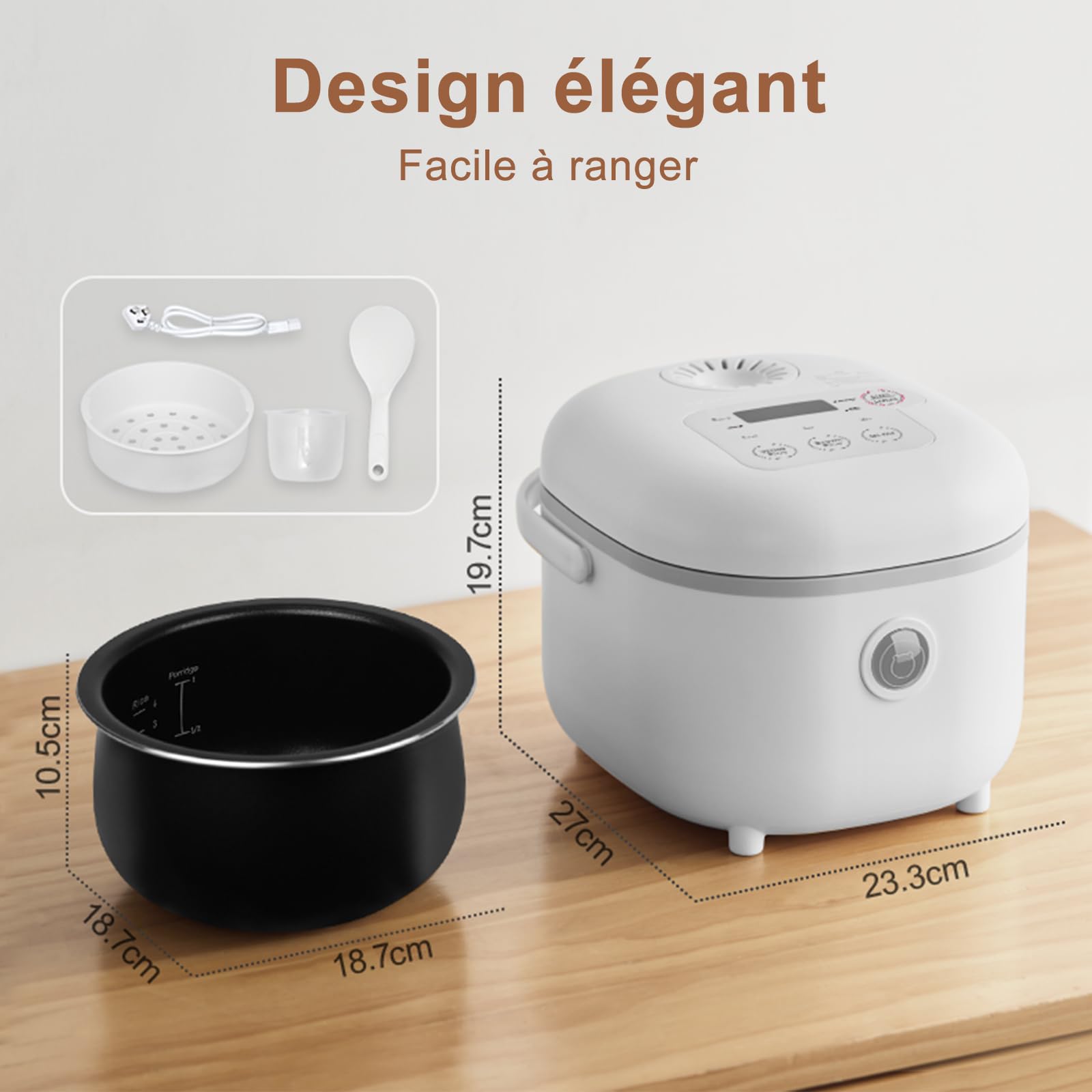Bear Cuiseur de riz 4 tasses (non cuit) avec Cuiseur Vapeur, Multifonctionnel 350W Electric Mini Rice Cooker,6 Fonctions de Cuisson du riz pour 2-4 personnes,Blanc