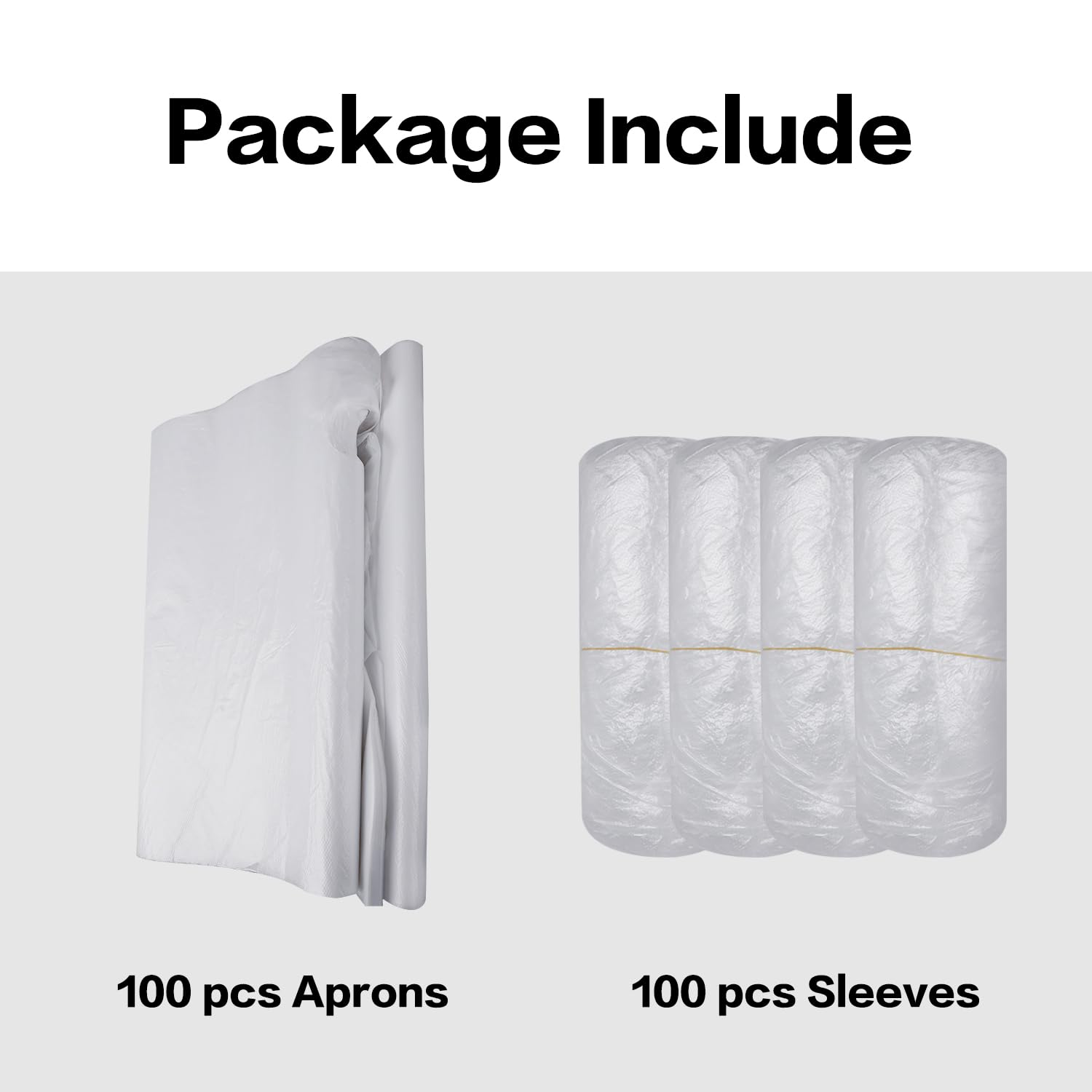 DIYASY Lot de 100 tabliers et manches jetables imperméables et 100 manches, tabliers et manchettes en polyéthylène blanc pour le nettoyage, la cuisine, la peinture et un usage quotidien