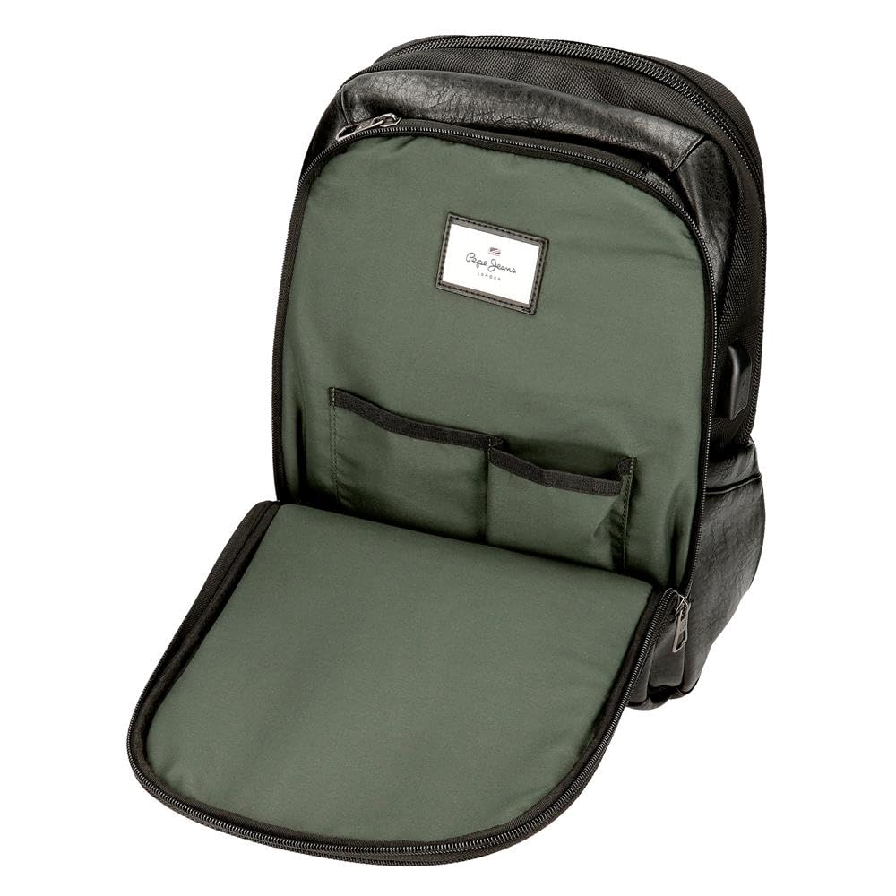 Pepe Jeans Horley Zaini poliestere e dettagli in pelle sintetica, nero, marrone, portatile