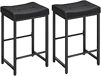 HOOBRO 25.4" Counter Height Saddle Bar Stools with PU Leather Upholstery, Footrests, Black - Kitchen Cafe Chairs Set BB23BY01