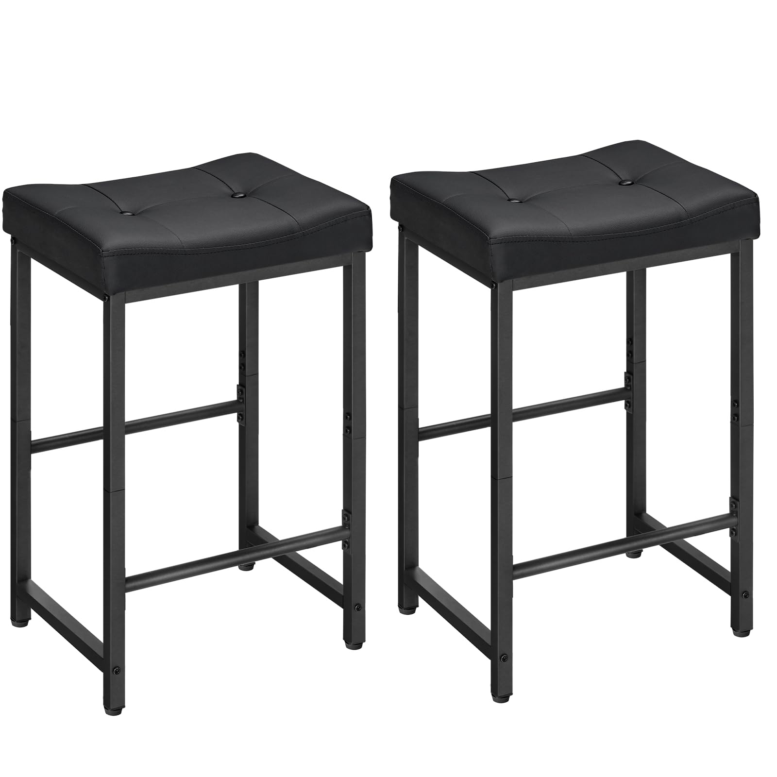 HOOBRO Bar Stools, Bar Stools Set of 2,Saddle Stools with PU Upholstery, Counter Height Bar Stools with Footrest, Kitchen Breakfast Chairs, 25.4" Bar Chairs, for Dining Room, Cafe, Bar, Black BB23BY01