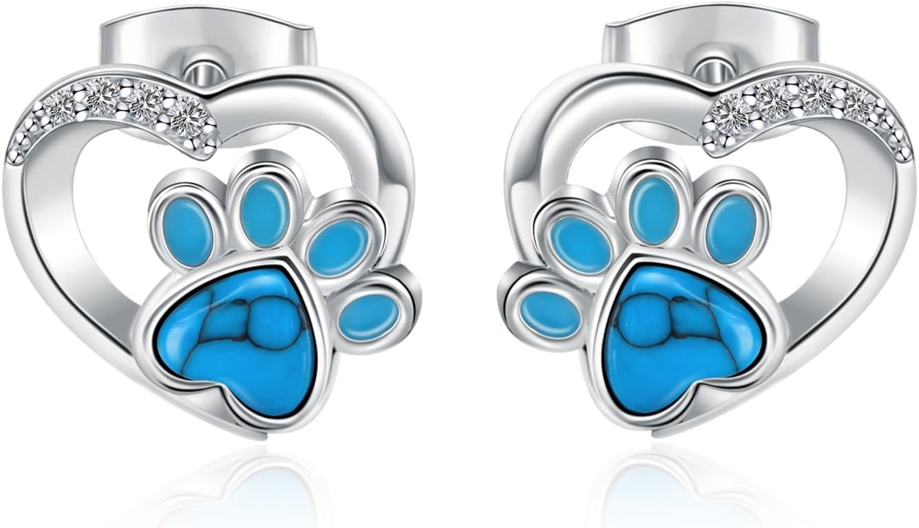 Valentines Day Gifts for Her Paw Print Earrings 18K White Gold Plated 925 Sterling Silver Dog Cat Pet Print Studs Earrings Birthday Jewelry Gifts for Women Mother Wife Girlfriend