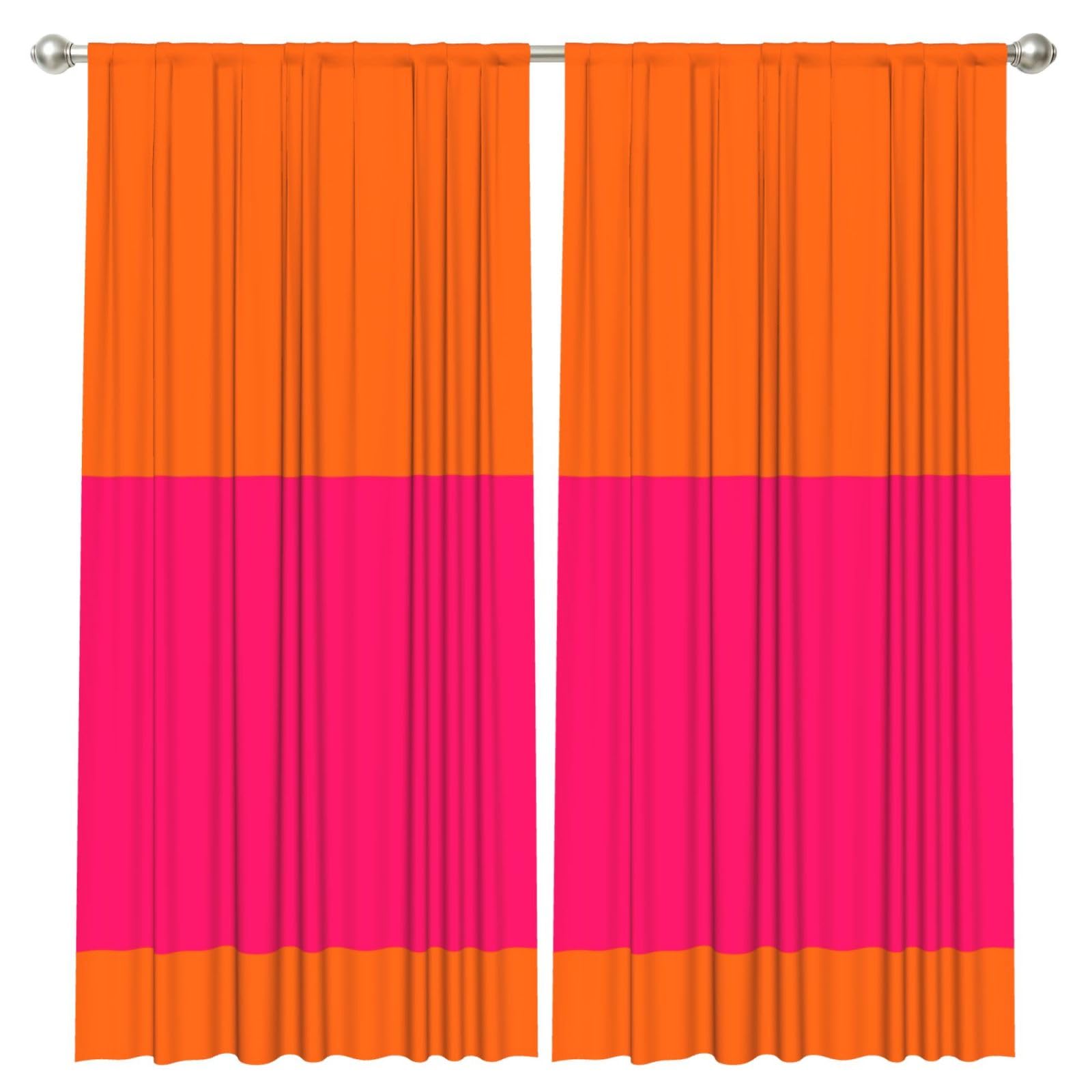 InOmak Half Orange And Bright Pink, 2 Panels Window Curtains 52 x 84 Inch Blackout Curtains for Living Room Bedroom