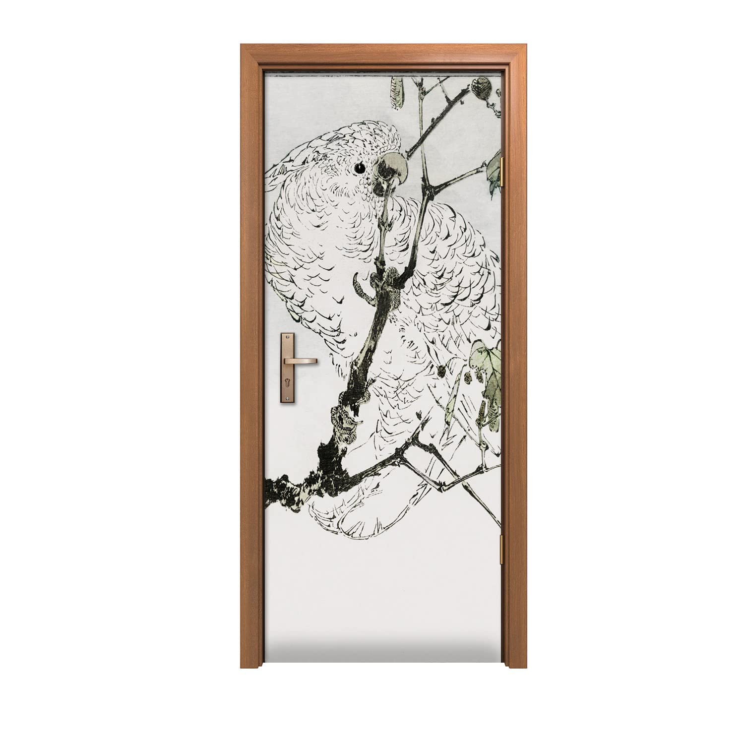Autocollant de porte 90x200cm décoration murale imprimé animal branche de feuilles exotiques