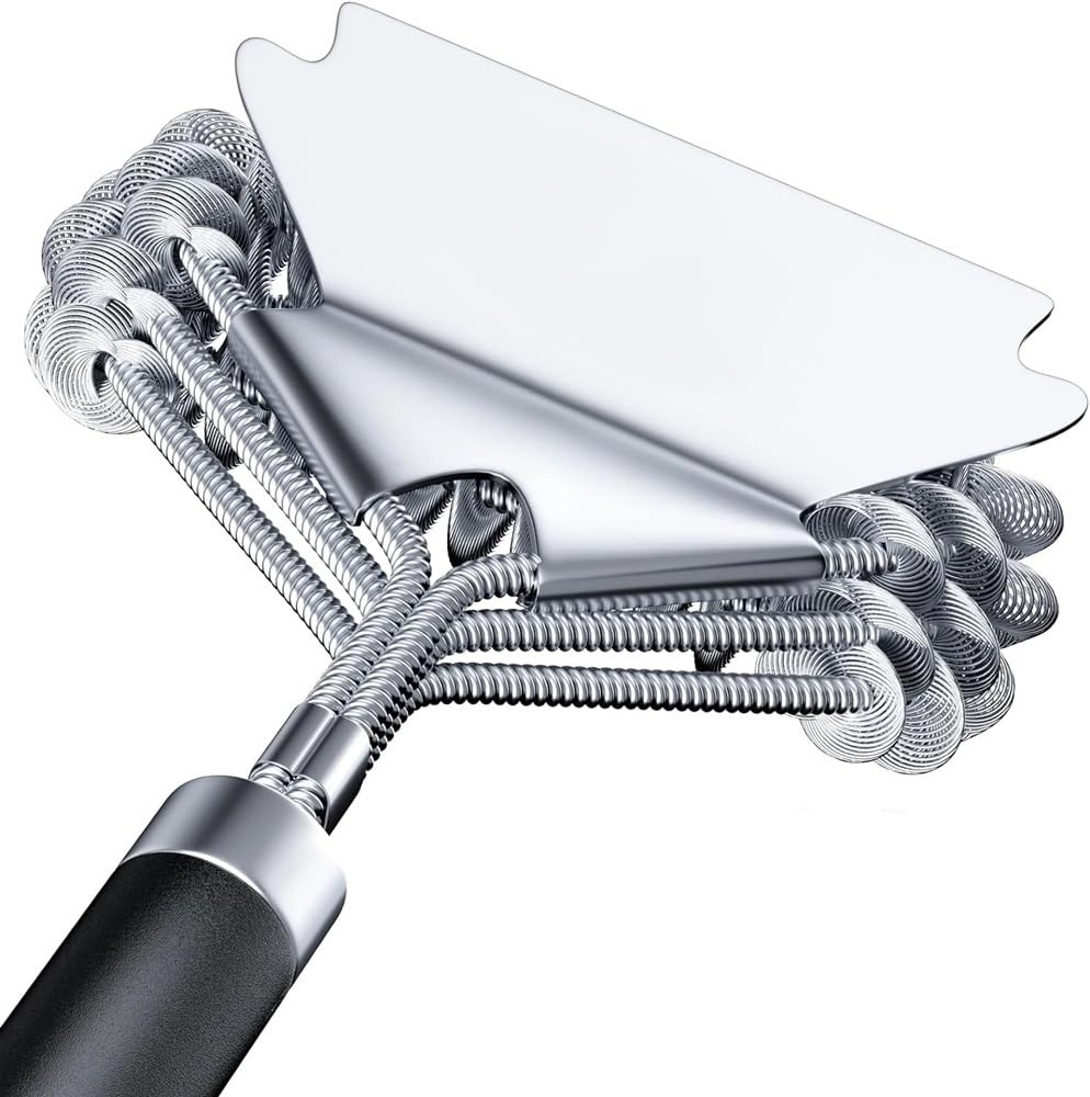 Spazzola e raschietto per griglia in acciaio inox, senza setole, spazzola per griglia per barbecue all'aperto, pulizia barbecue, 43,2 cm