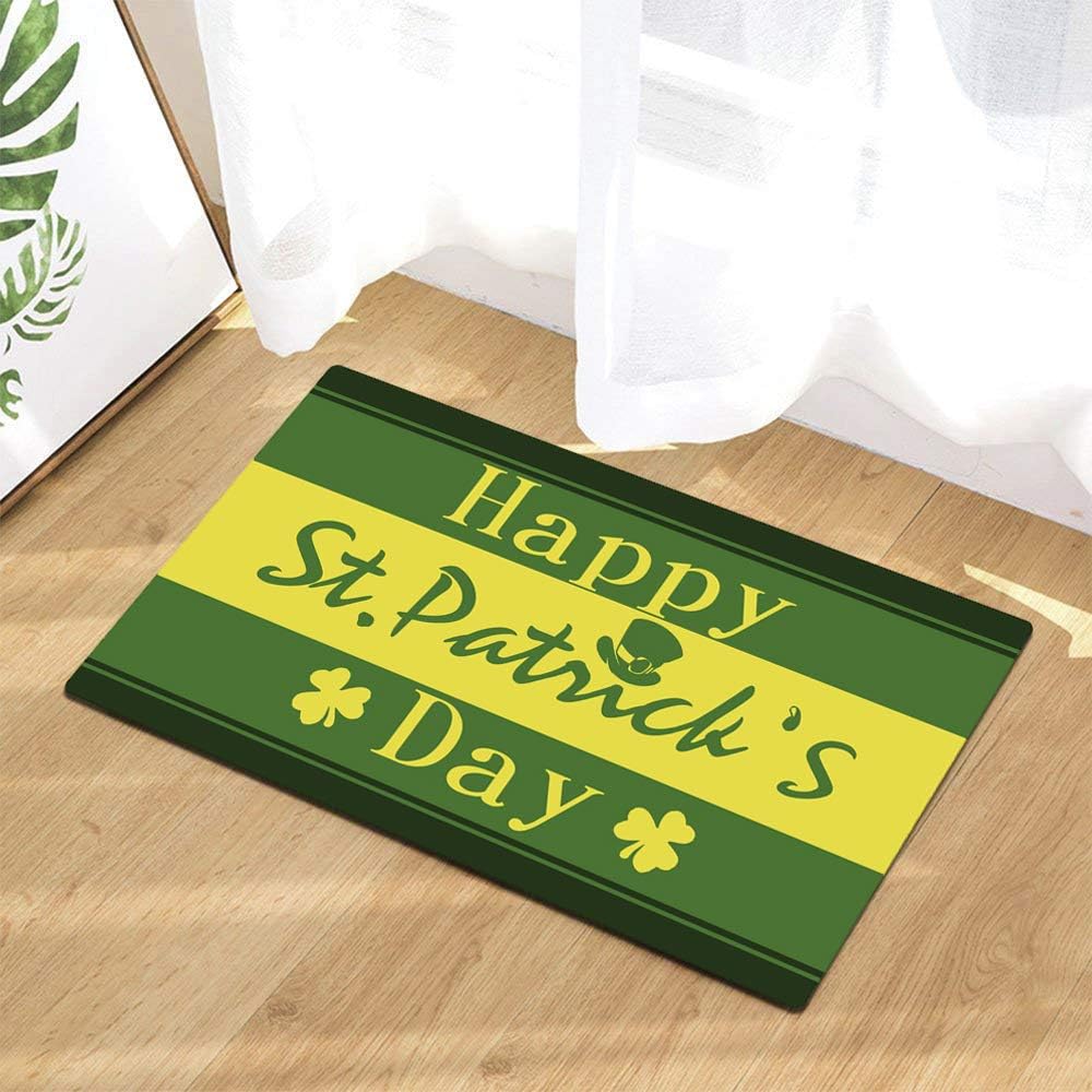 Rubber Welcome Door Mat, Decorative Indoor Outdoor Doormat Non Slip Front Door Mat, Easy to Clean Low Profile Mat for Entry Patio Garage High Traffic Areas, 17.3" x 28.9" (St Patricks Day)