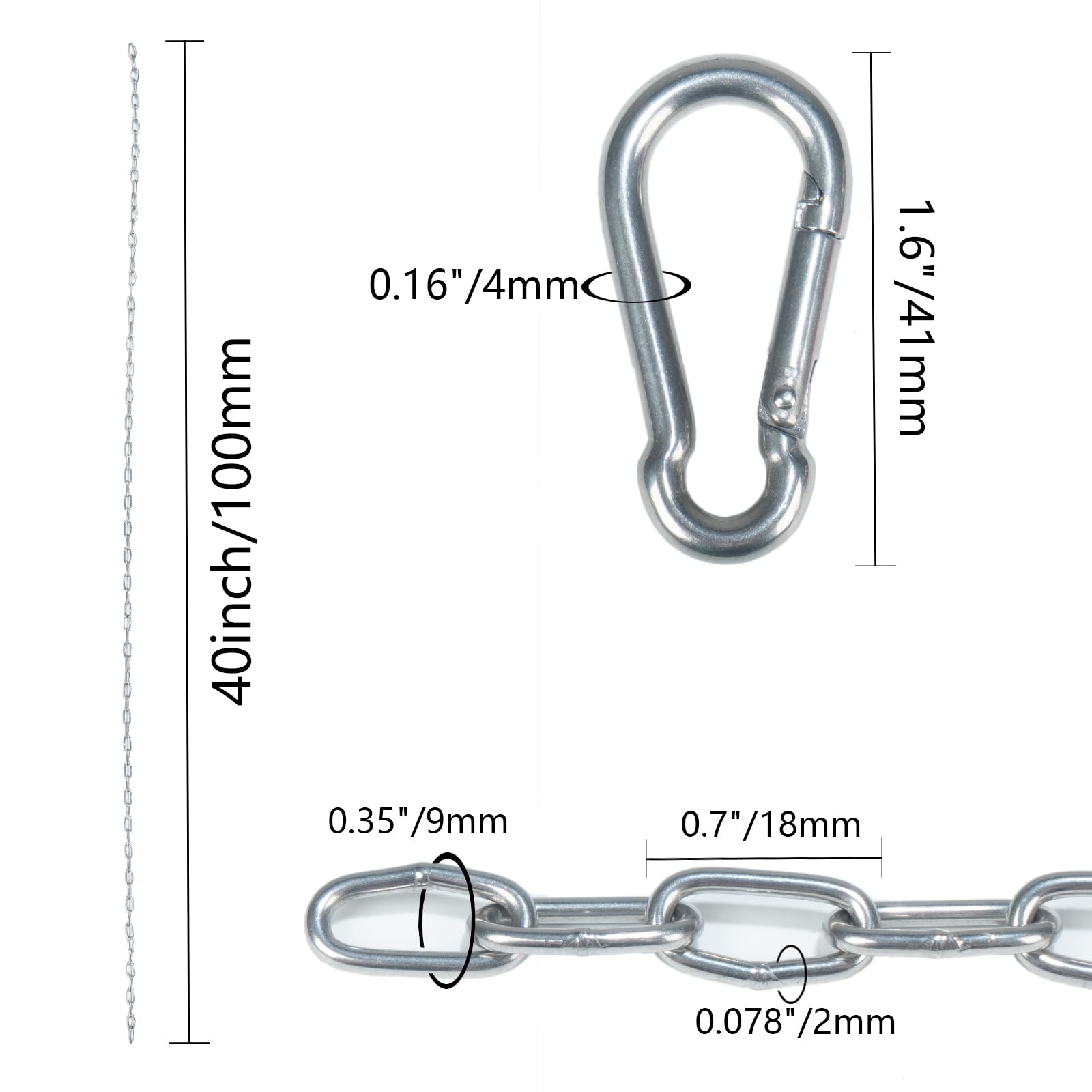 Metallkette Meterware 2 StüCk Stahlkette 1m Kette 304 Edelstahl Metall Ketten Mit 4 Karabiner Clip Haken FüR HäNgende Ziehen Abschleppen Haustier Hund Kette TXZWJZ