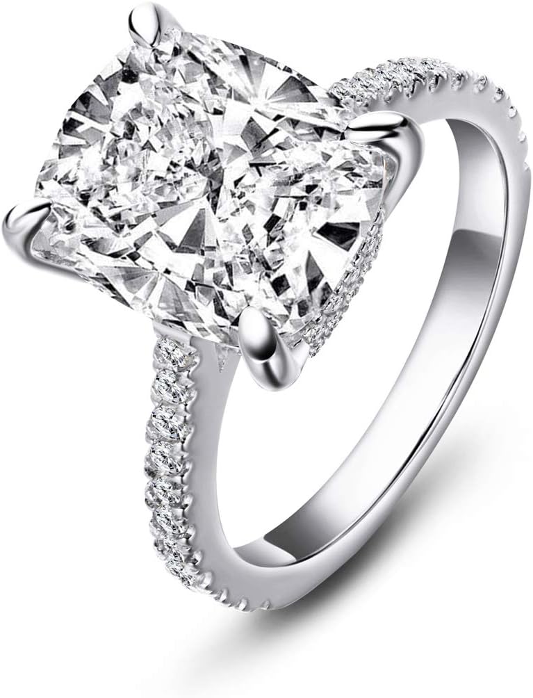 AINUOSHI 6 Carat Clear Cushion Cut CZ Cubic Zirconia Solitaire Wedding Engagement Ring 925 Sterling Silver