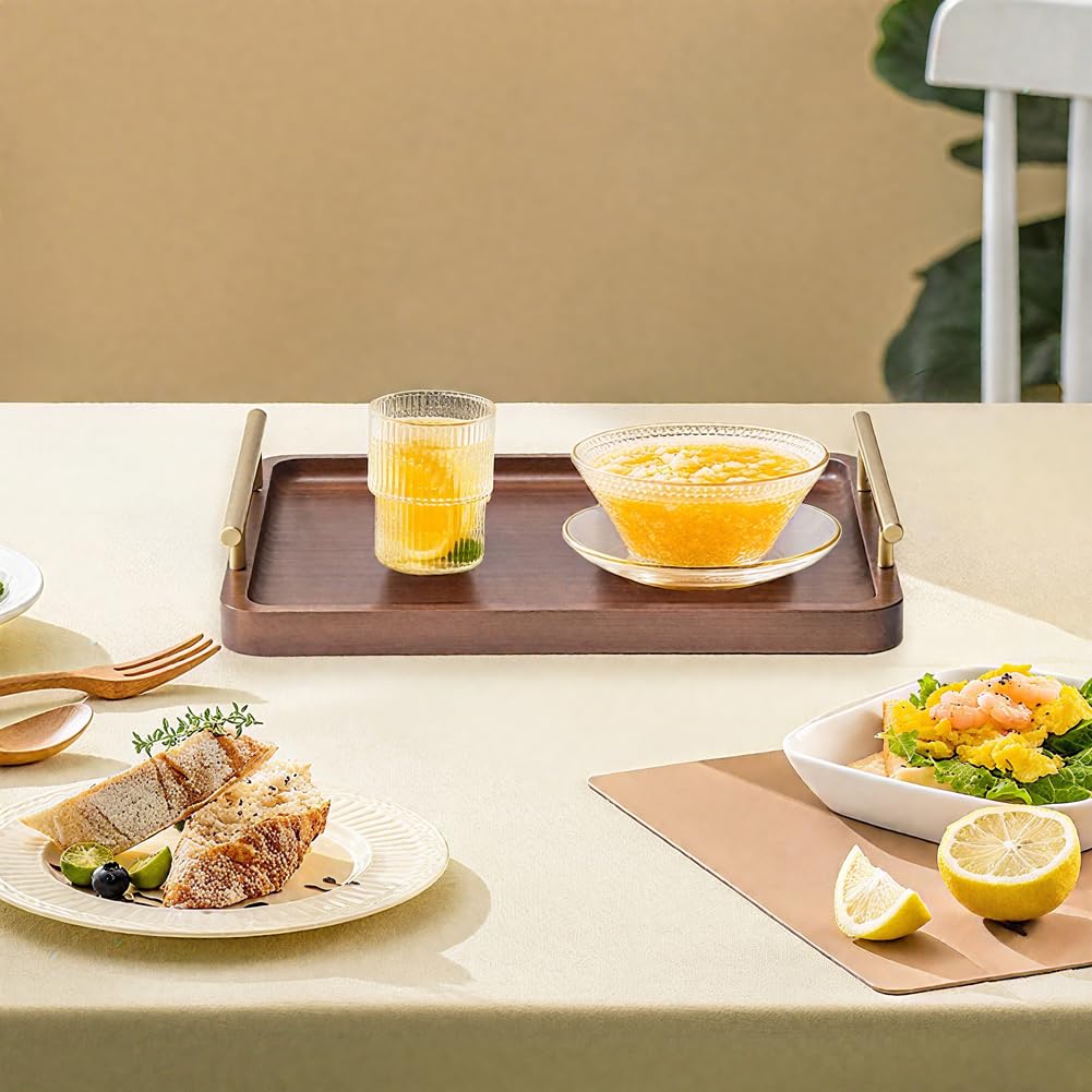 Tiiyee Plateau de service en bambou avec poignées, plateau de service ottoman décoratif pour thé, collation, petit déjeuner au lit, déjeuner, dîner, apéritifs, terrasse, table basse, cuisine, salon