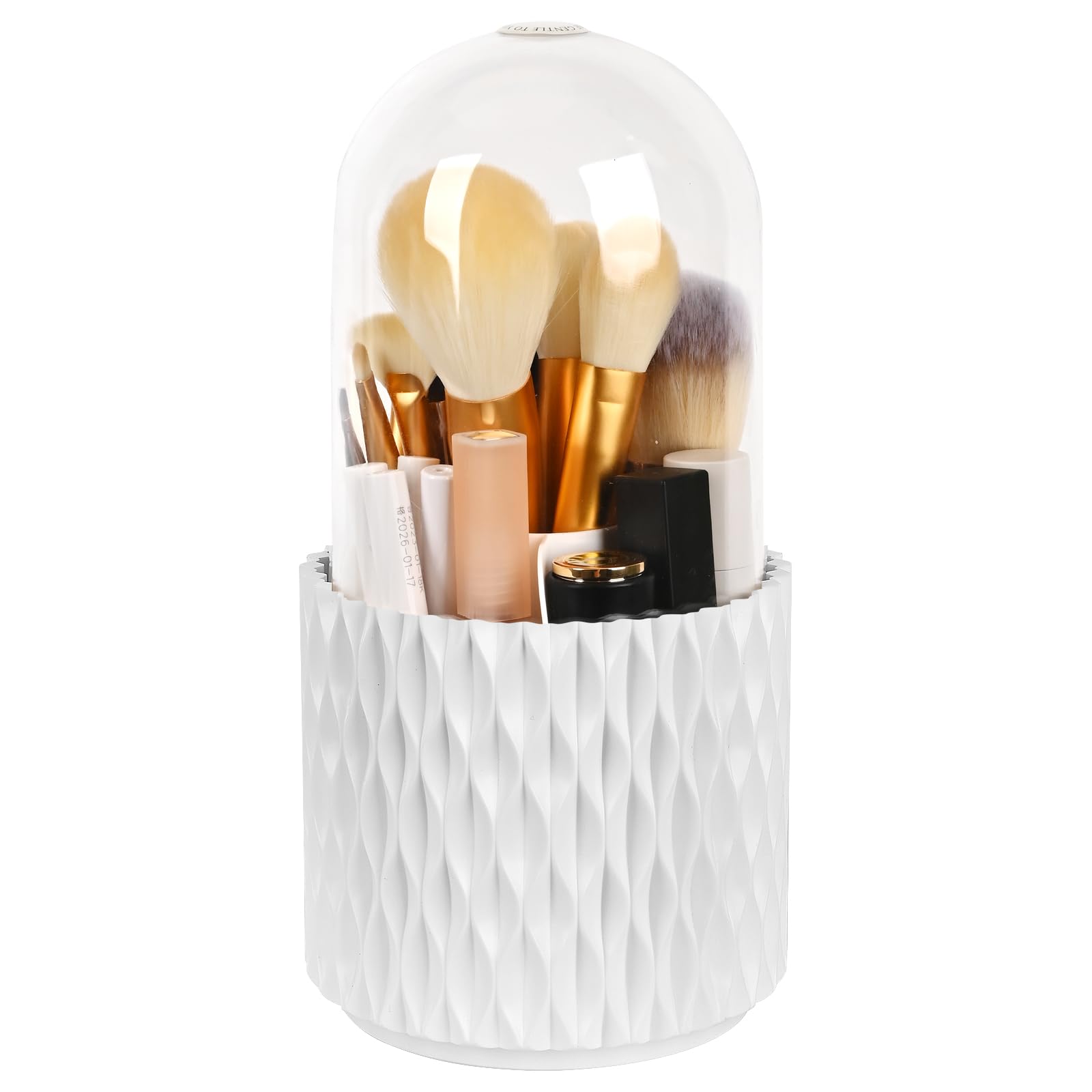 WAFJAMF 360 Rotating Makeup Organiser Brush Holder, Water Wave-White